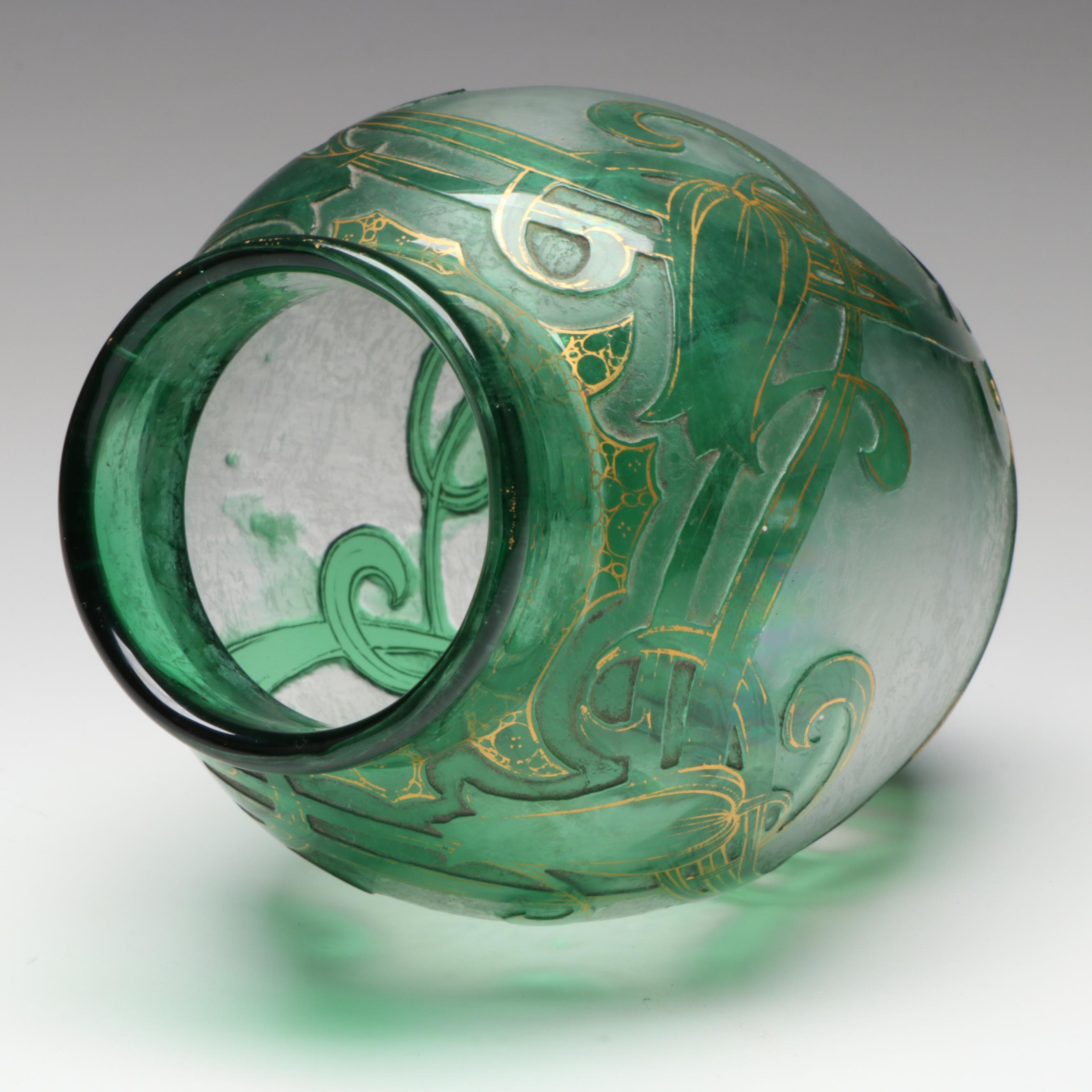 Dorflinger Honesdale Art Nouveau Gilt Cameo Glass Vase