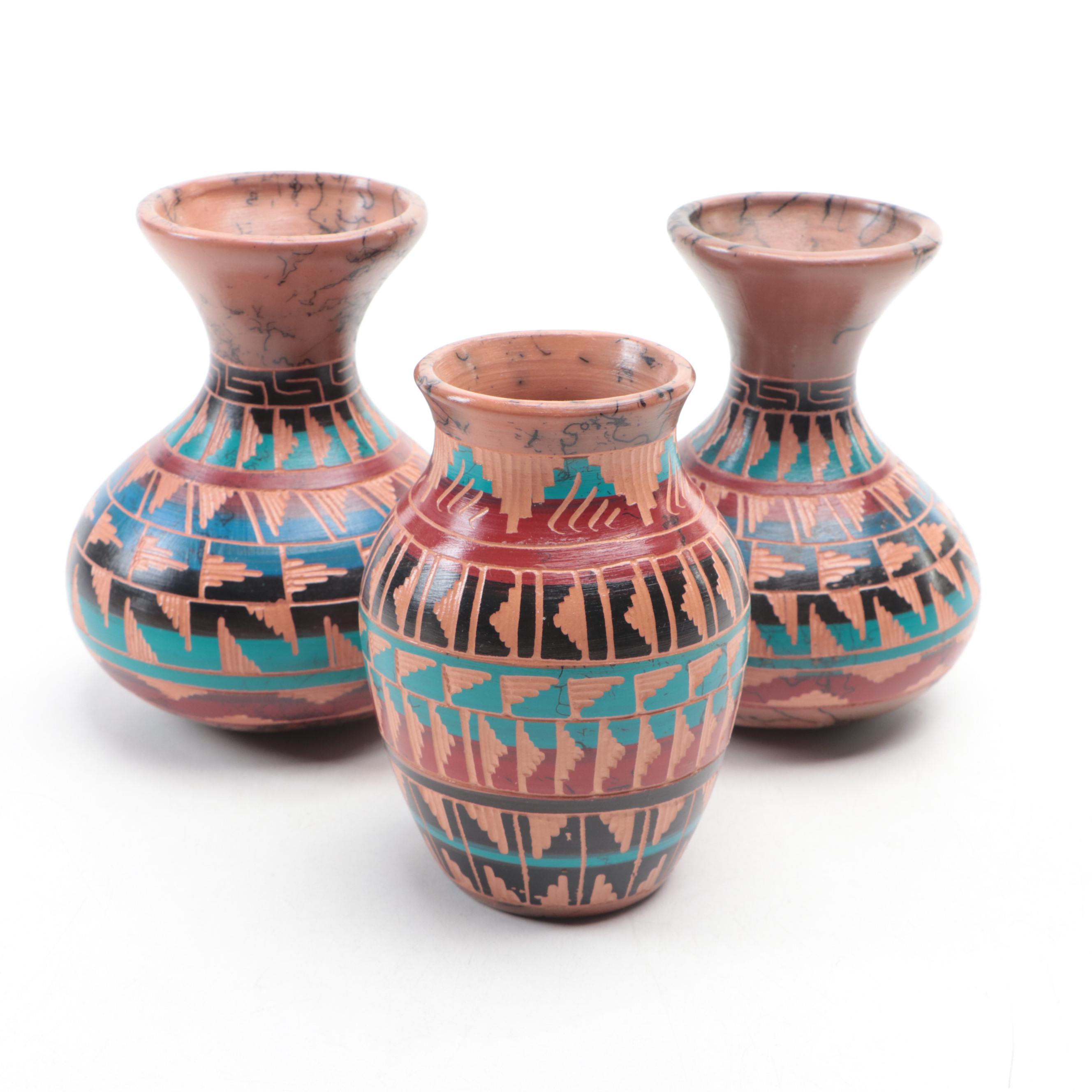 Dee Nelson and Other Navajo Horsehair Raku Pottery Vases