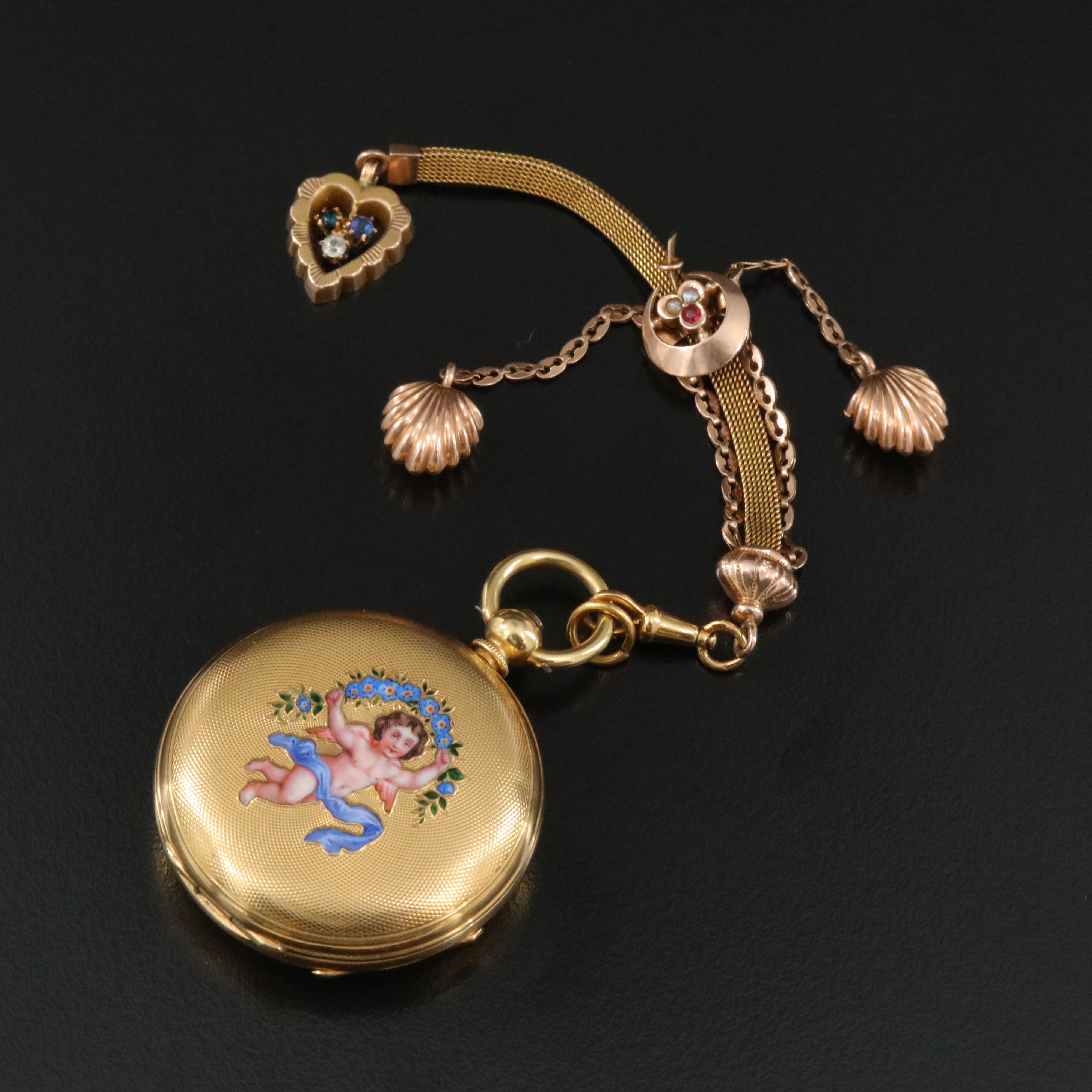 Antique G.A. Huguenin Ponts 18K Gold Double Hunter Pocket Watch