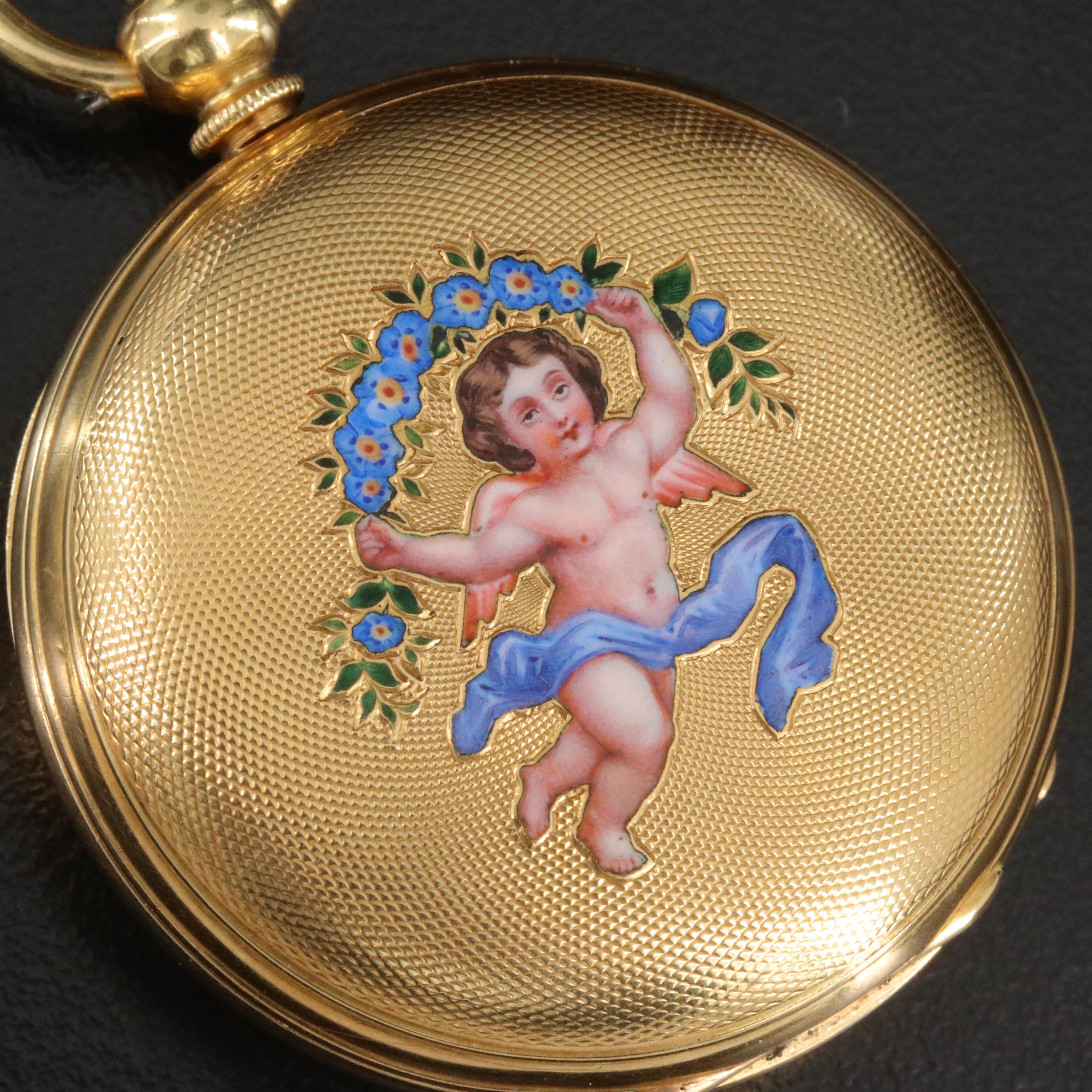 Antique G.A. Huguenin Ponts 18K Gold Double Hunter Pocket Watch