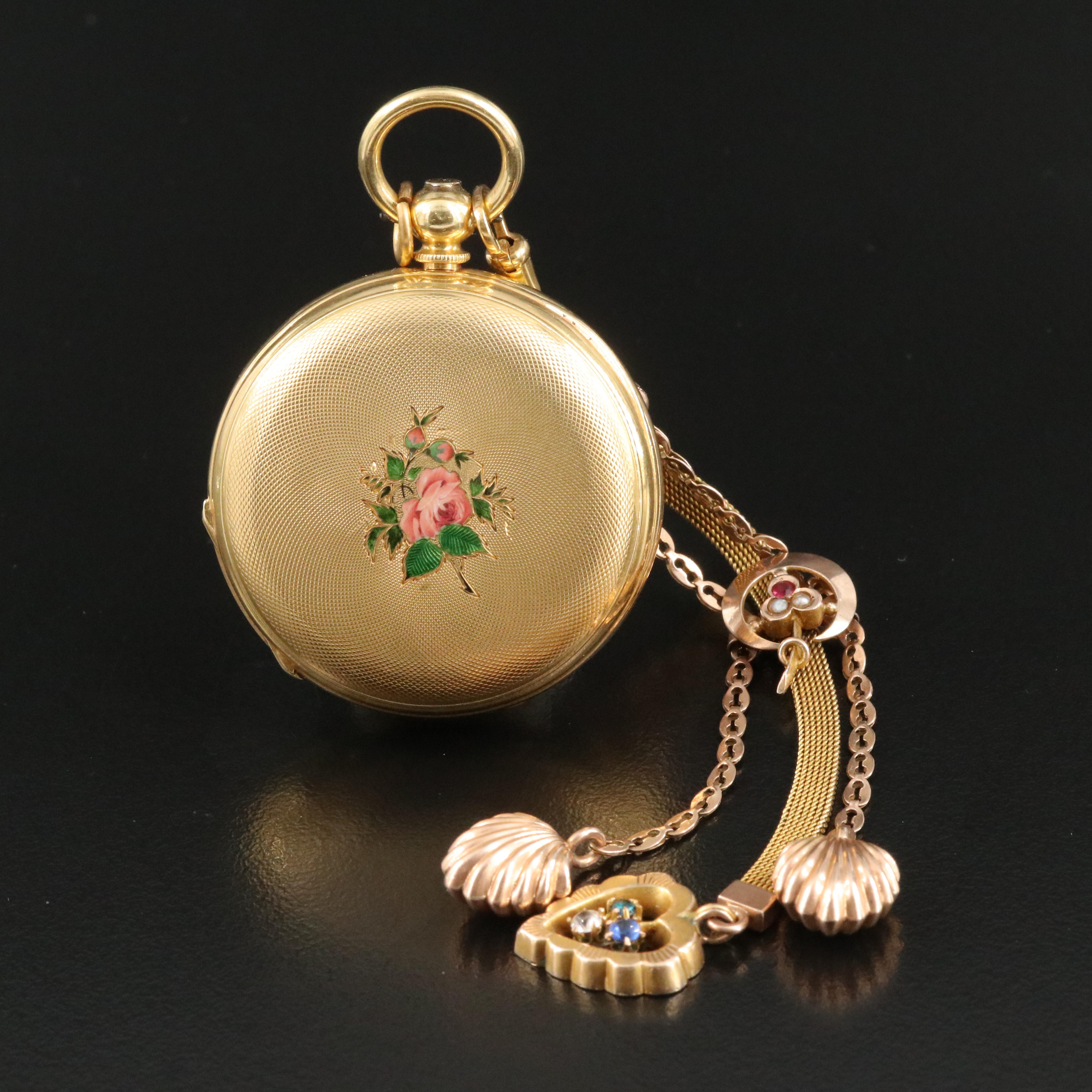 Antique G.A. Huguenin Ponts 18K Gold Double Hunter Pocket Watch