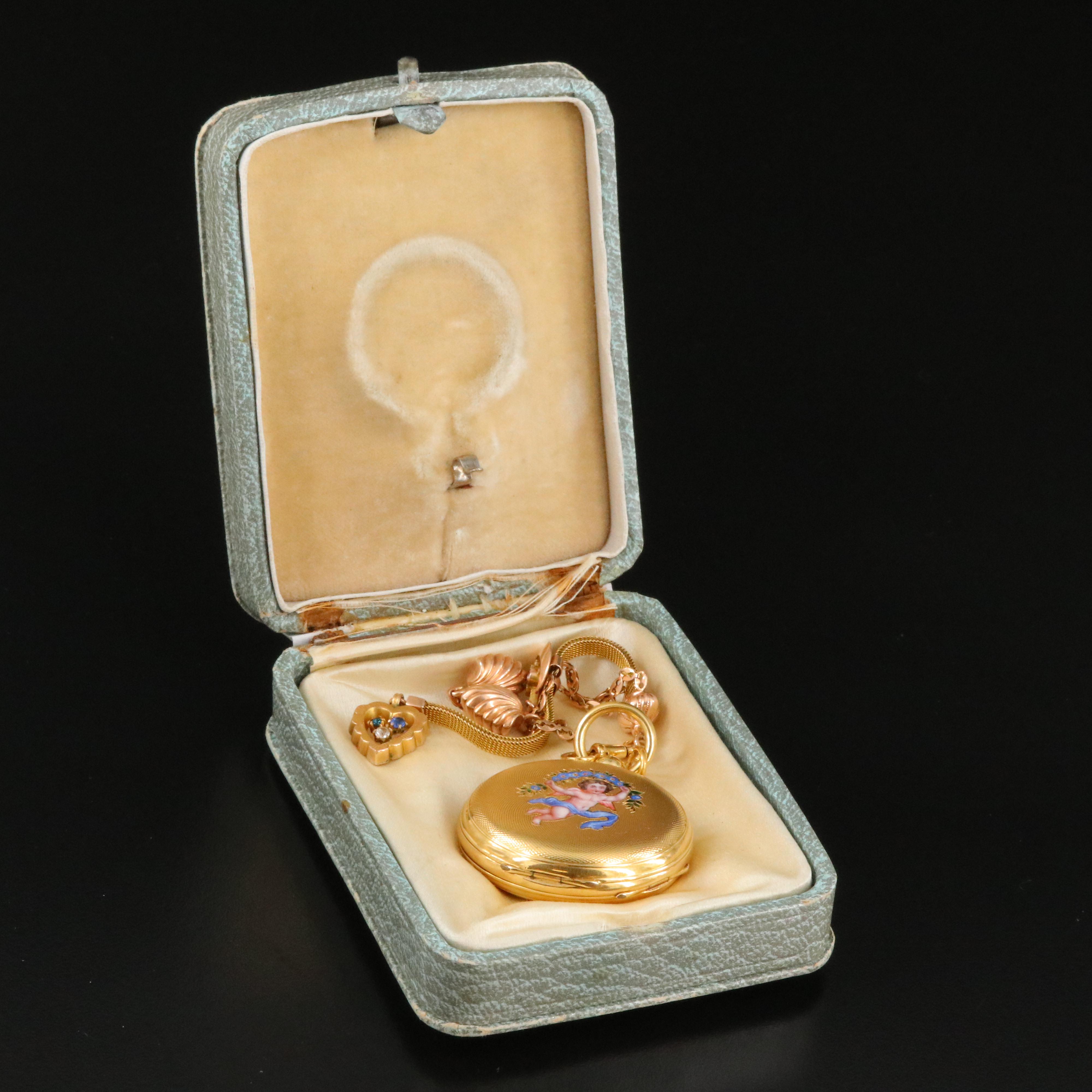 Antique G.A. Huguenin Ponts 18K Gold Double Hunter Pocket Watch