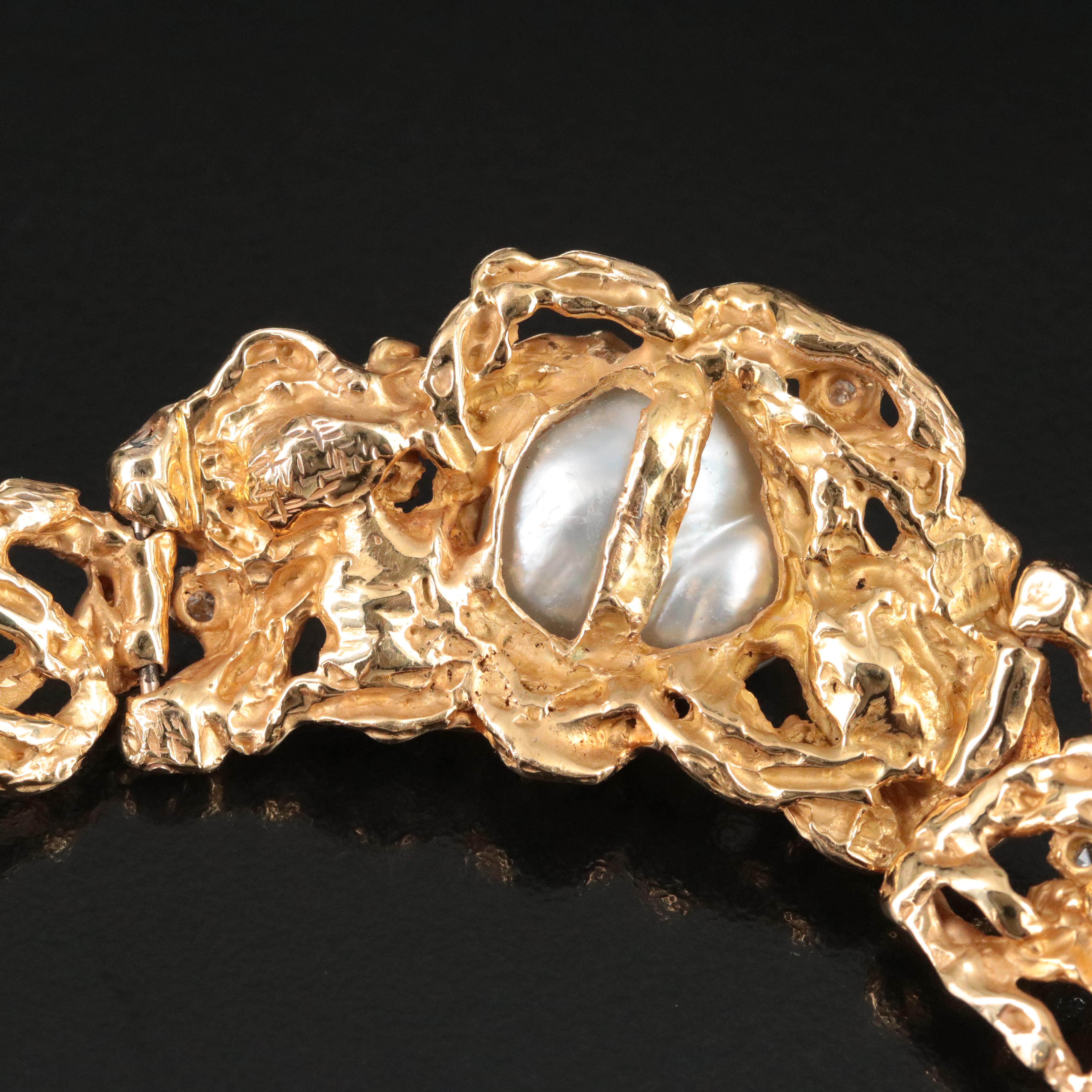 Arthur King 18K Baroque Pearl and Diamond Modernist Necklace, c.1970