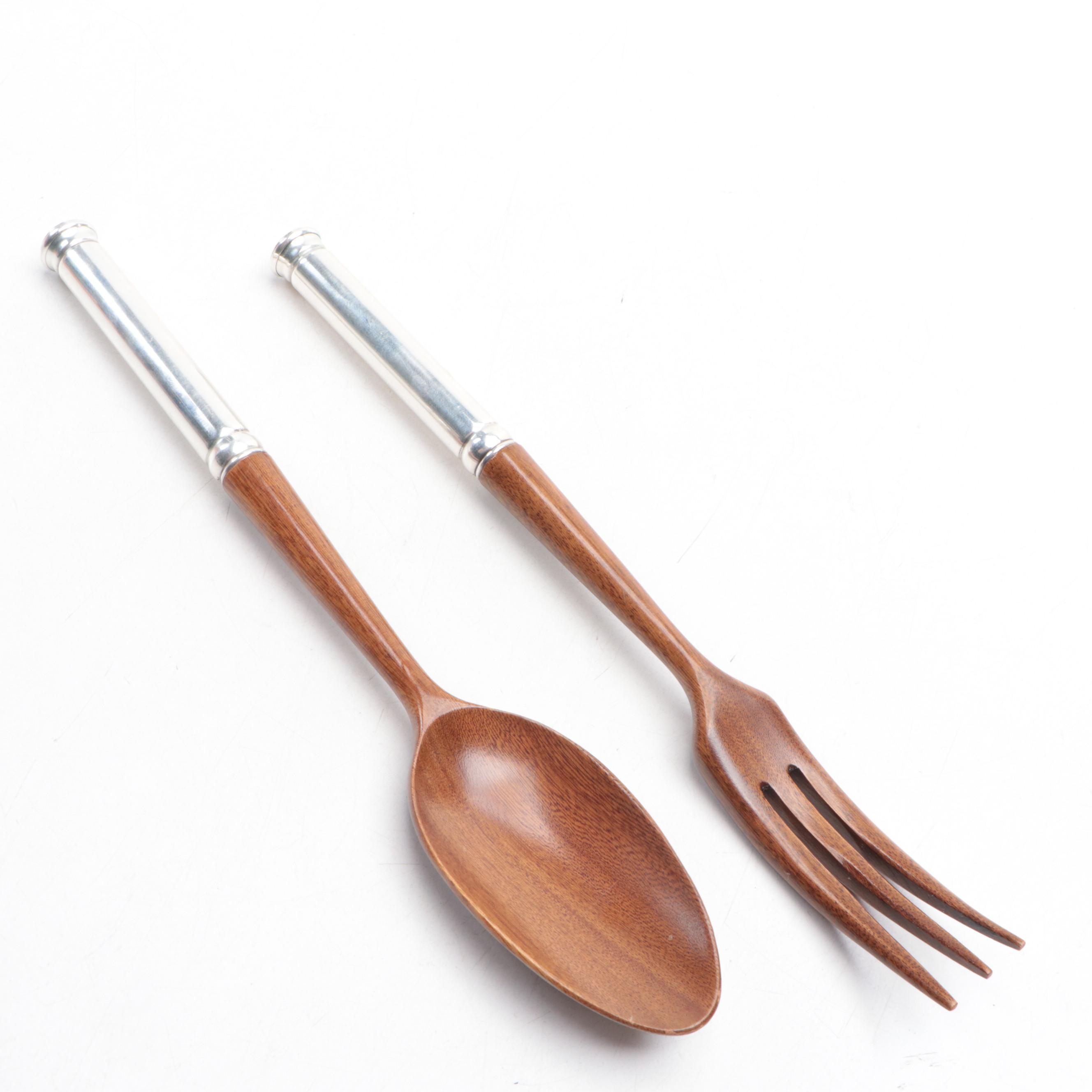 John Hasselbring Sterling Silver and Wooden Bowl and Utensils with Knives