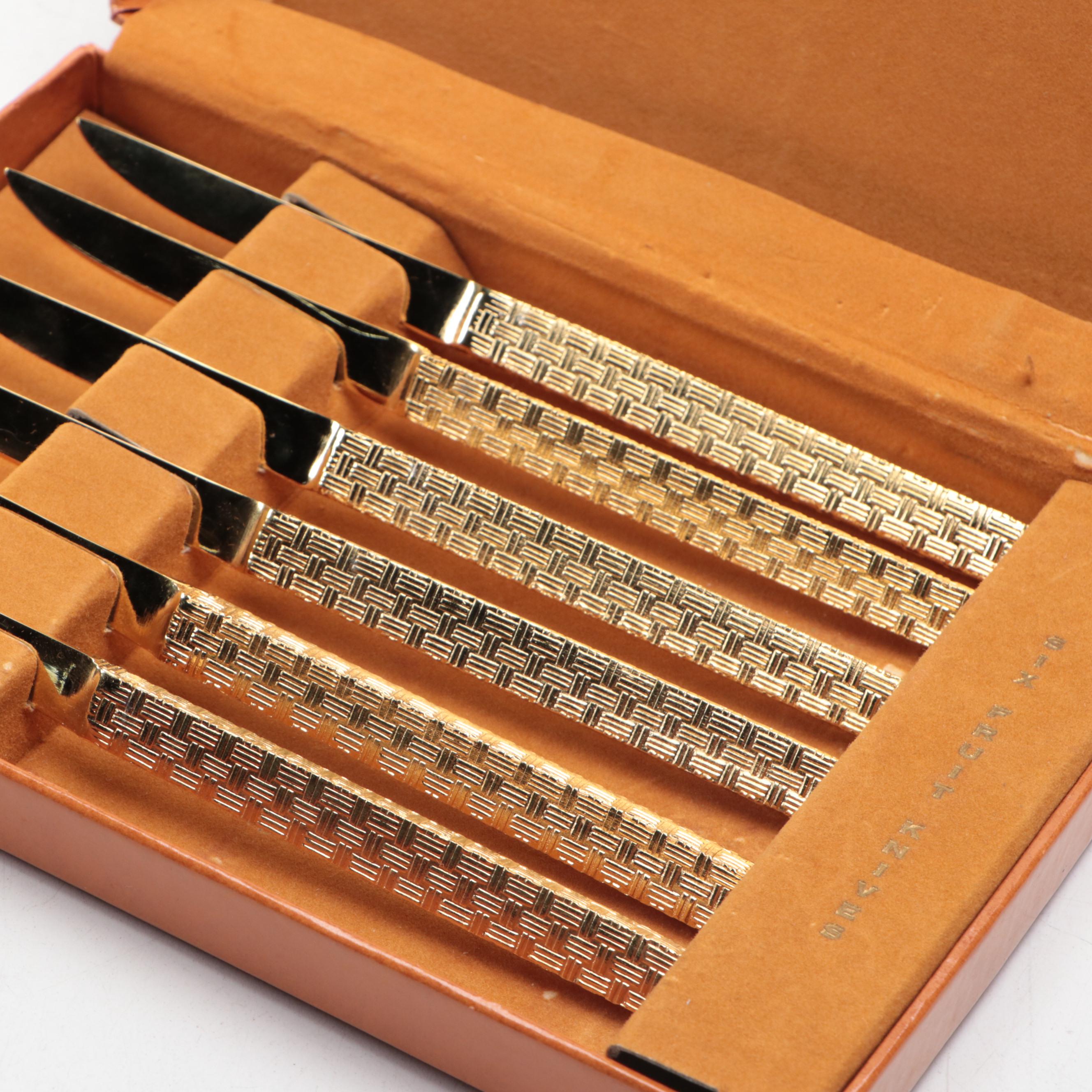 John Hasselbring Sterling Silver and Wooden Bowl and Utensils with Knives