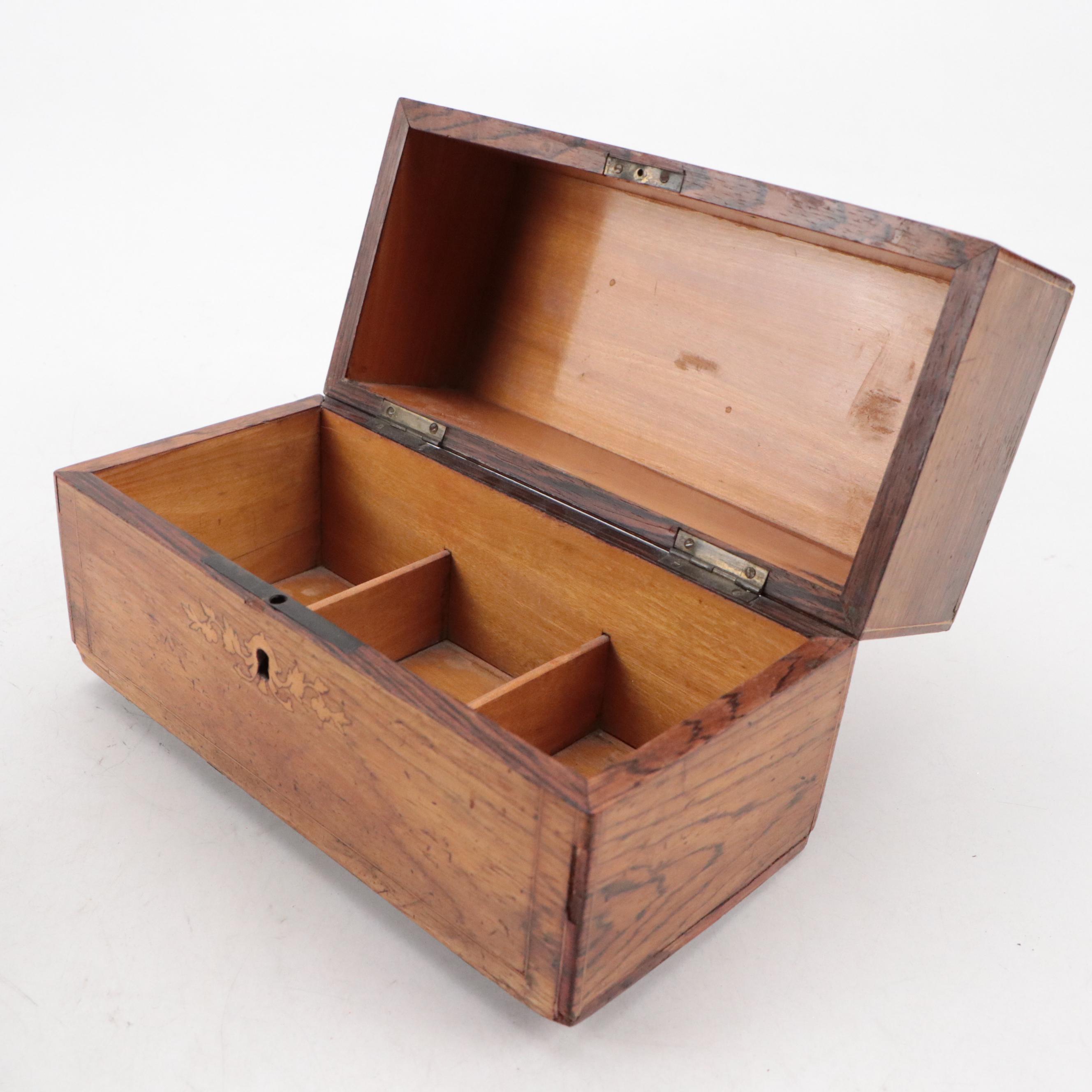 Wooden Inlay Tea Caddy with Hand-Painted Porcelain Canisters