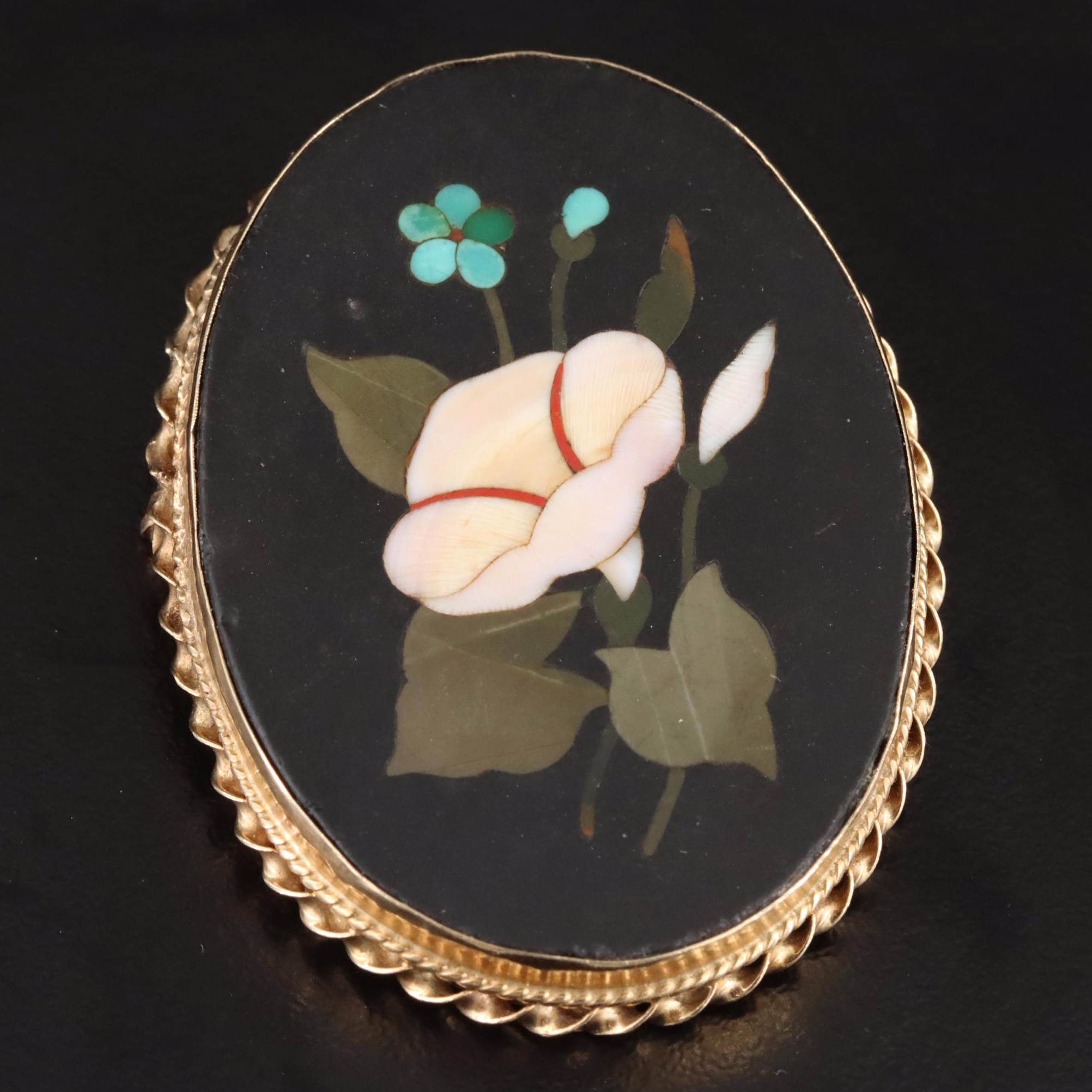 Vintage Pietra Dura Floral Converter Brooch