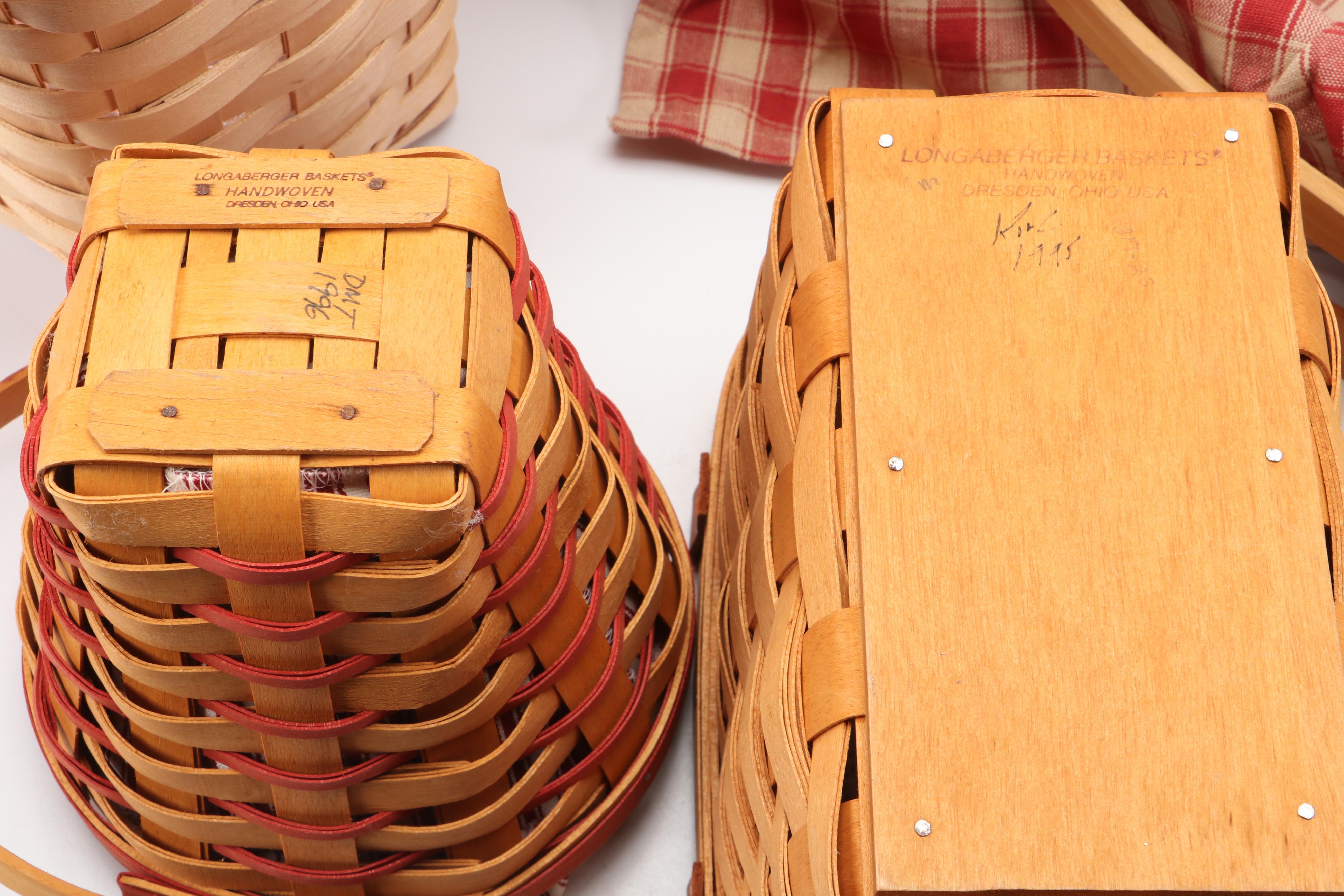 Longaberger Maple Woven Baskets with Fabric Liners, 1990s and 2000s