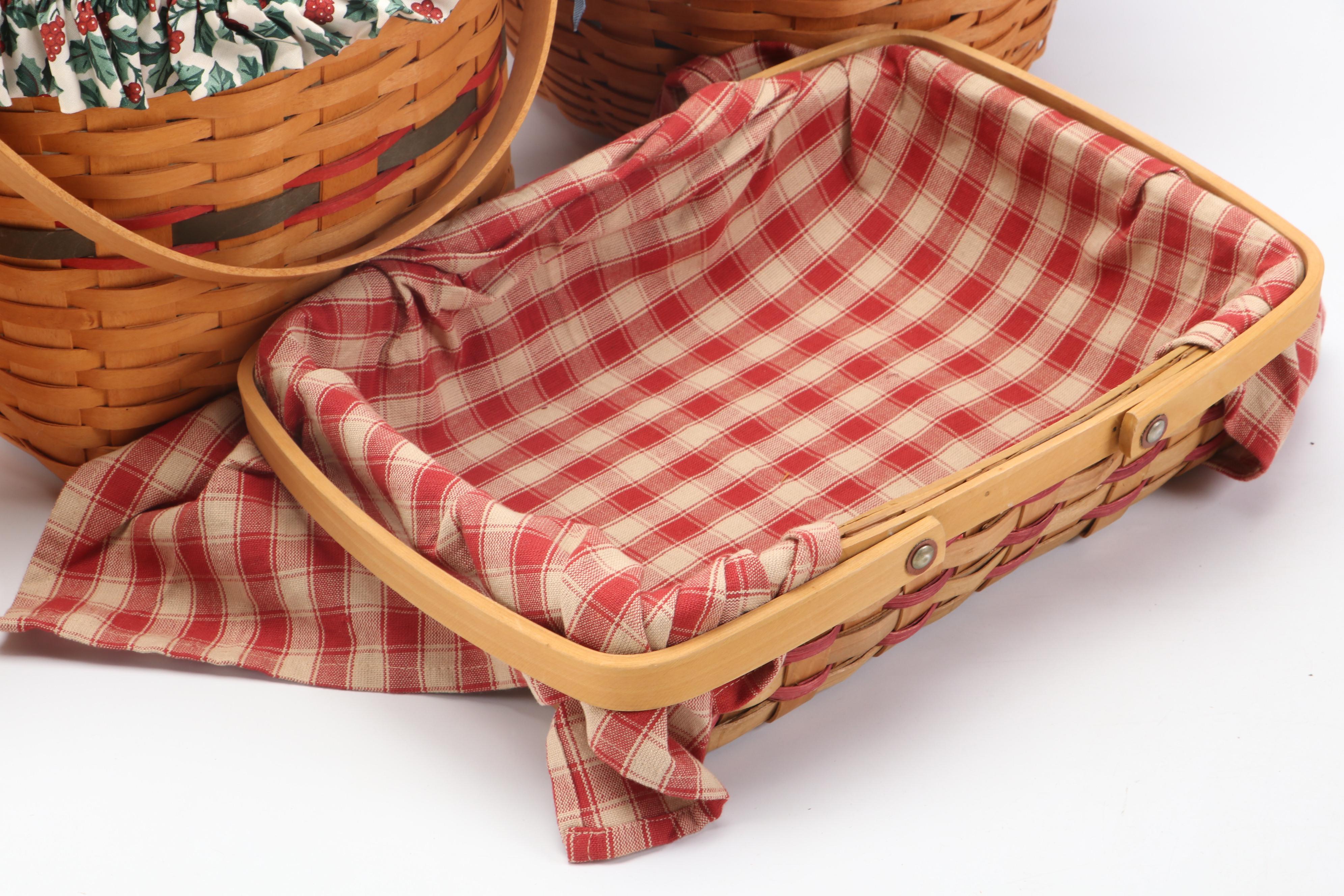 Longaberger Maple Woven Baskets with Fabric Liners, 1990s and 2000s