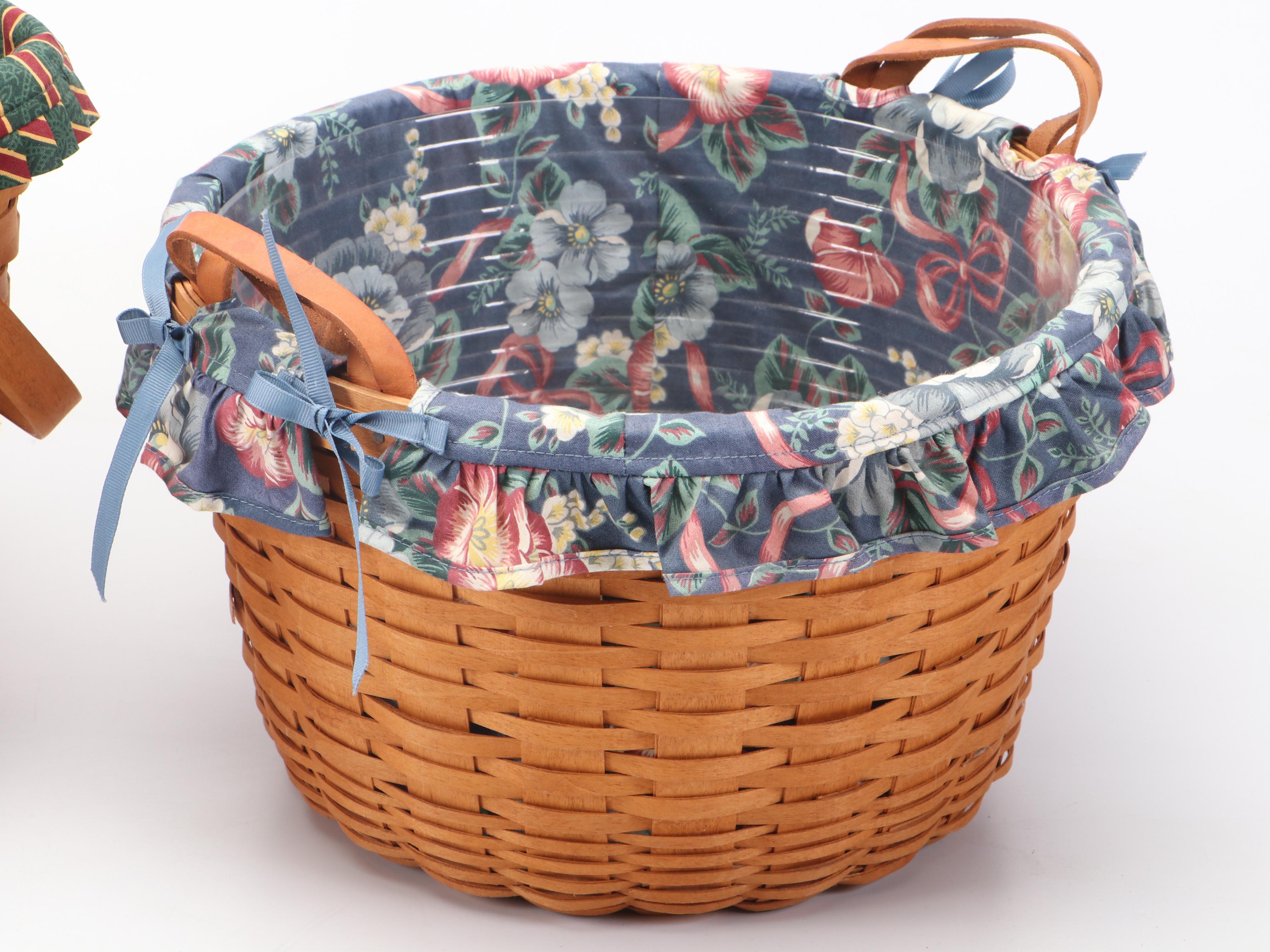 Longaberger Maple Woven Baskets with Fabric Liners, 1990s and 2000s