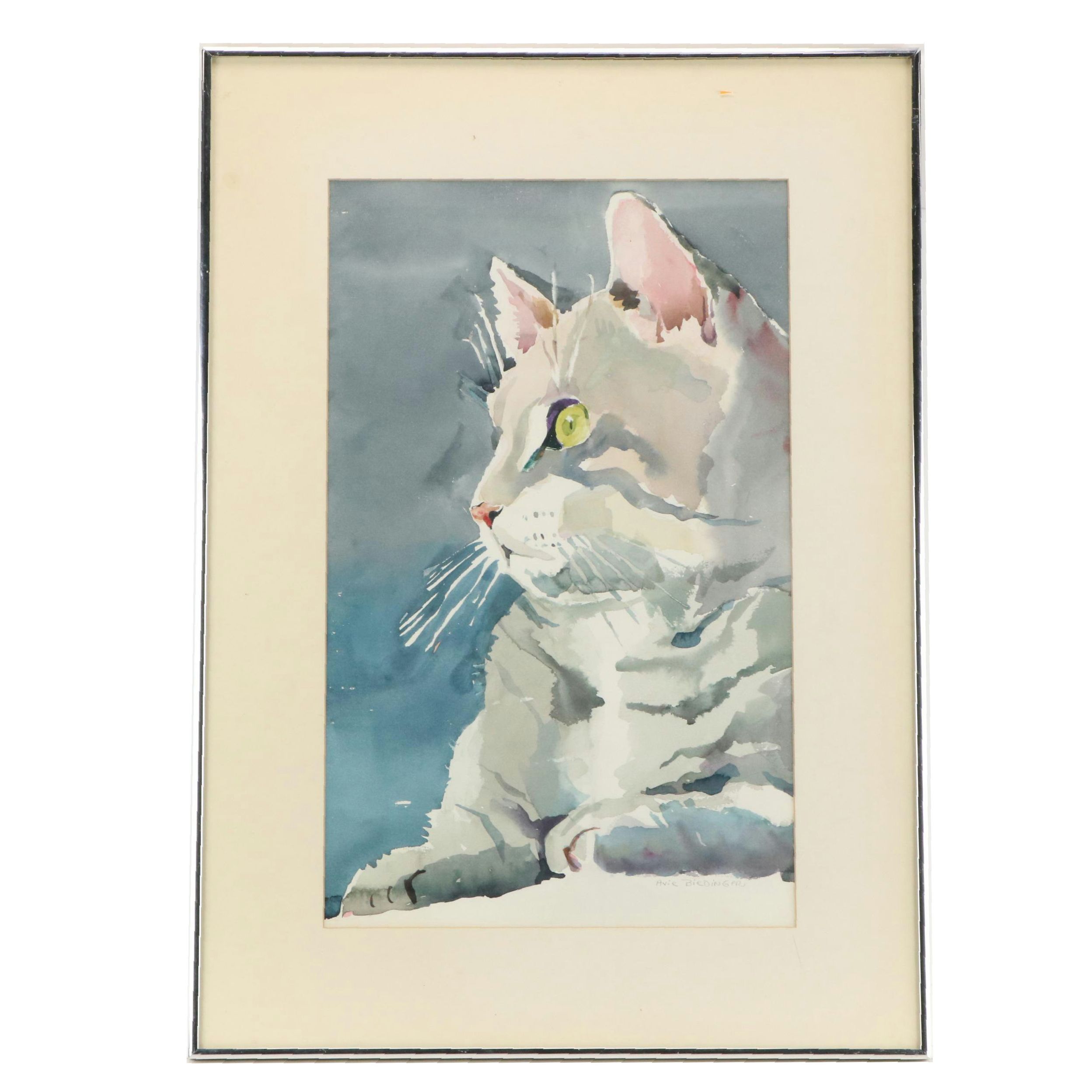 Avie Biedinger Watercolor Cat Portrait "Charlie"