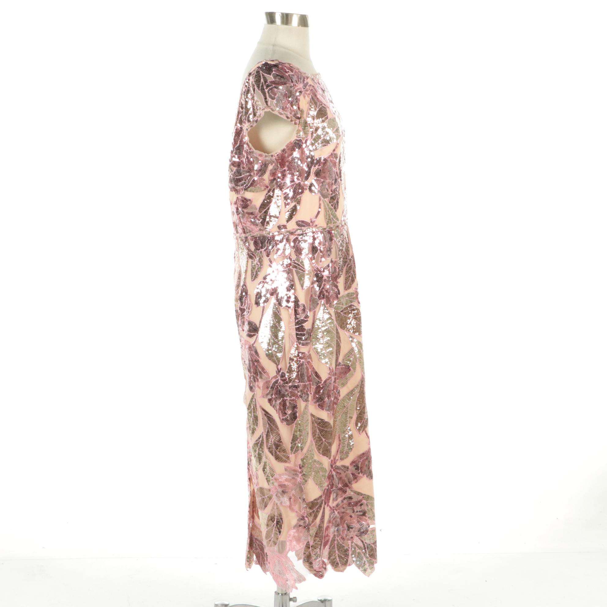 Marchesa Notte Pink Sequin Embellished Mid-Length Party Dress, With Tags