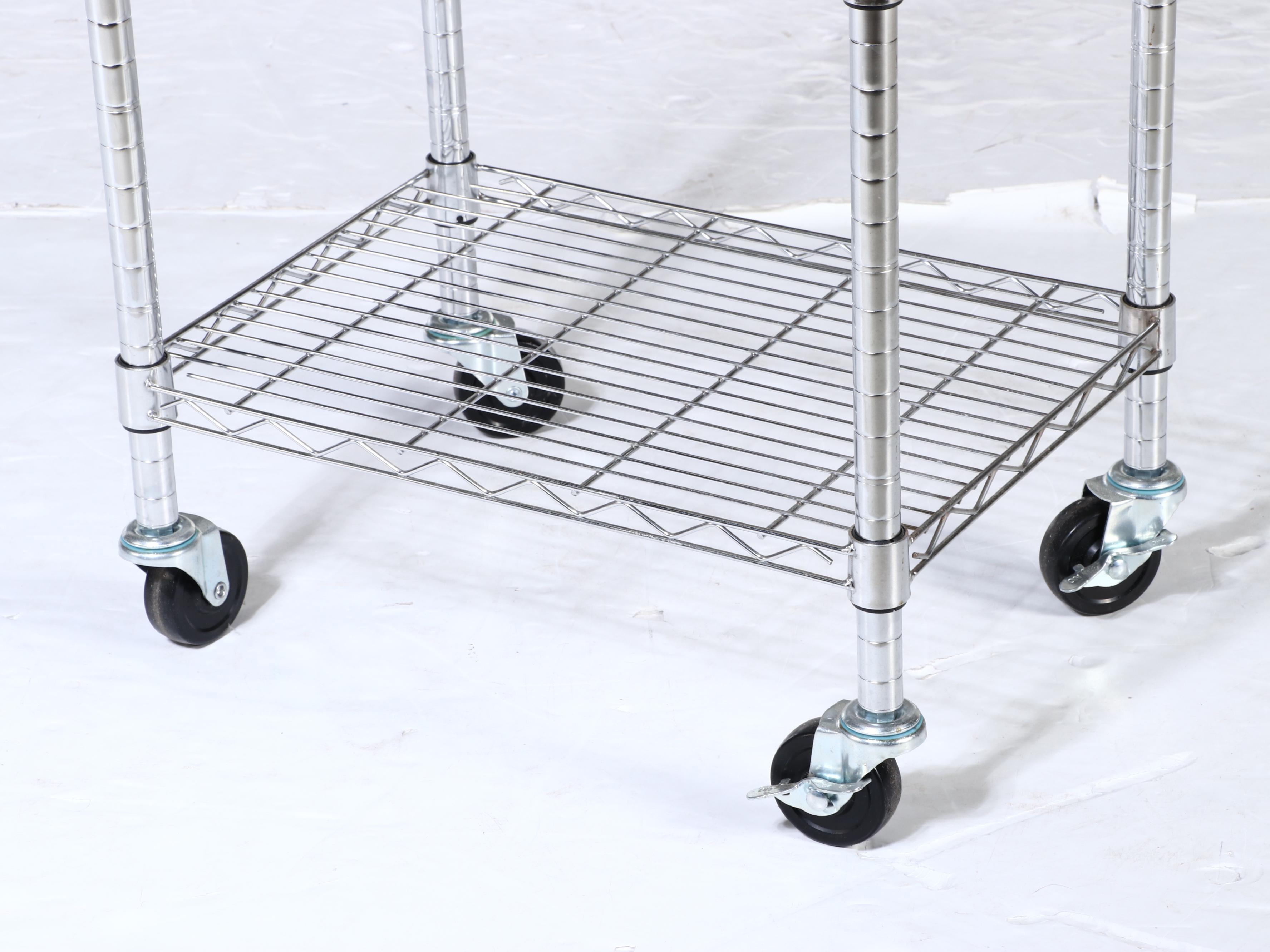 Contemporary Butcher Block Top Kitchen Cart with Storage Shelf