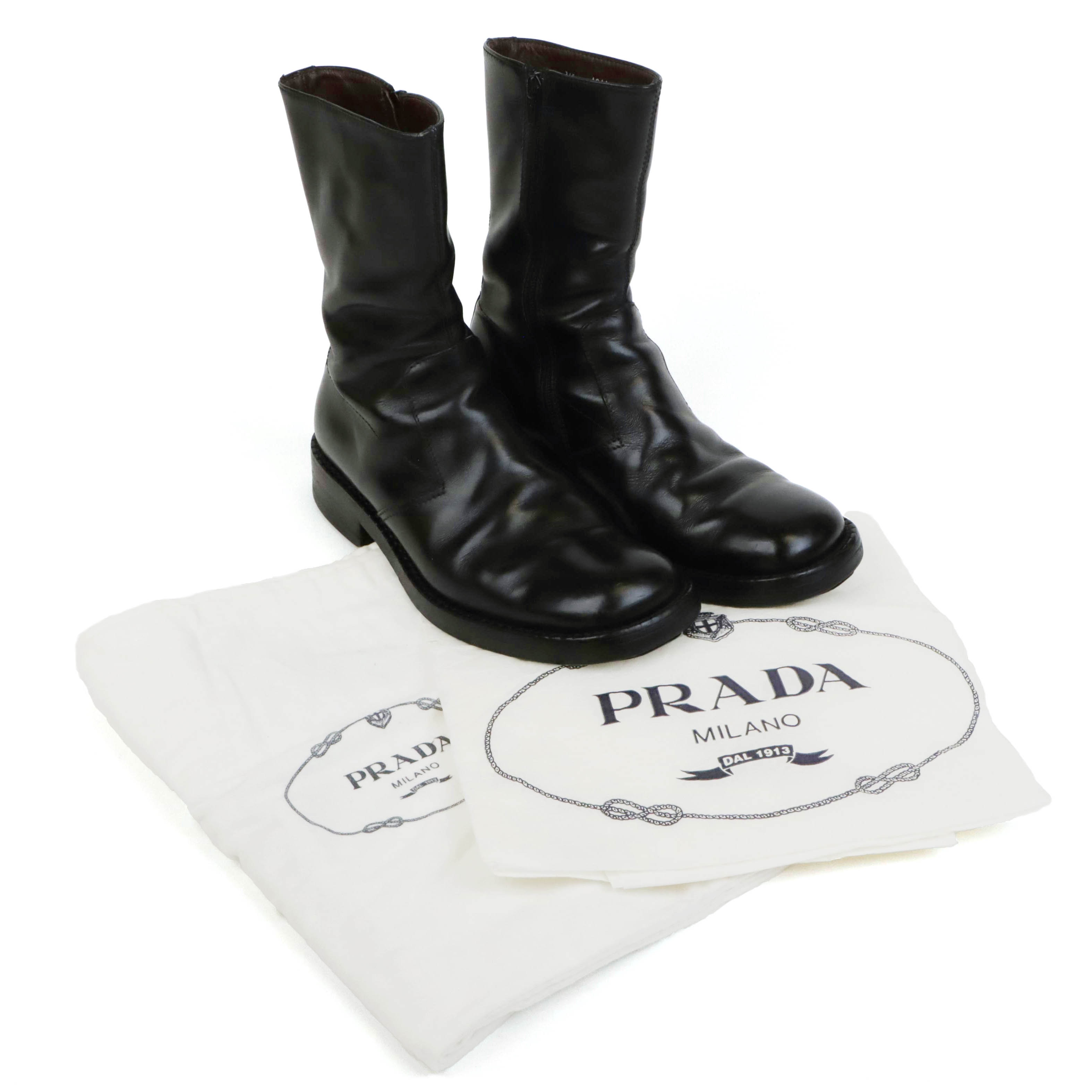 Men's Prada Mid-Calf Black Leather Boots