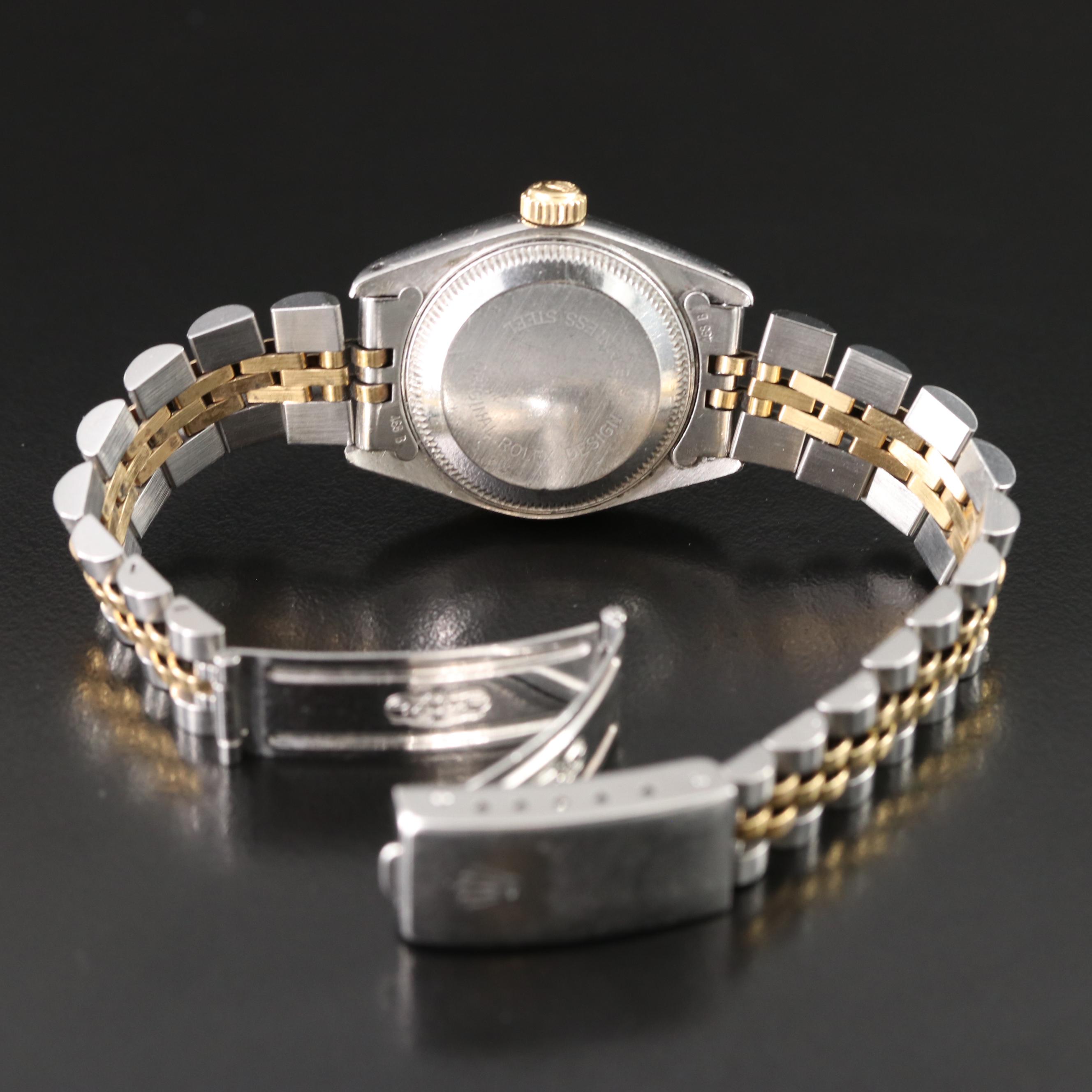 1991 18K Gold and Steelinox Rolex Black Pyramid Roman Dial Datejust Watch