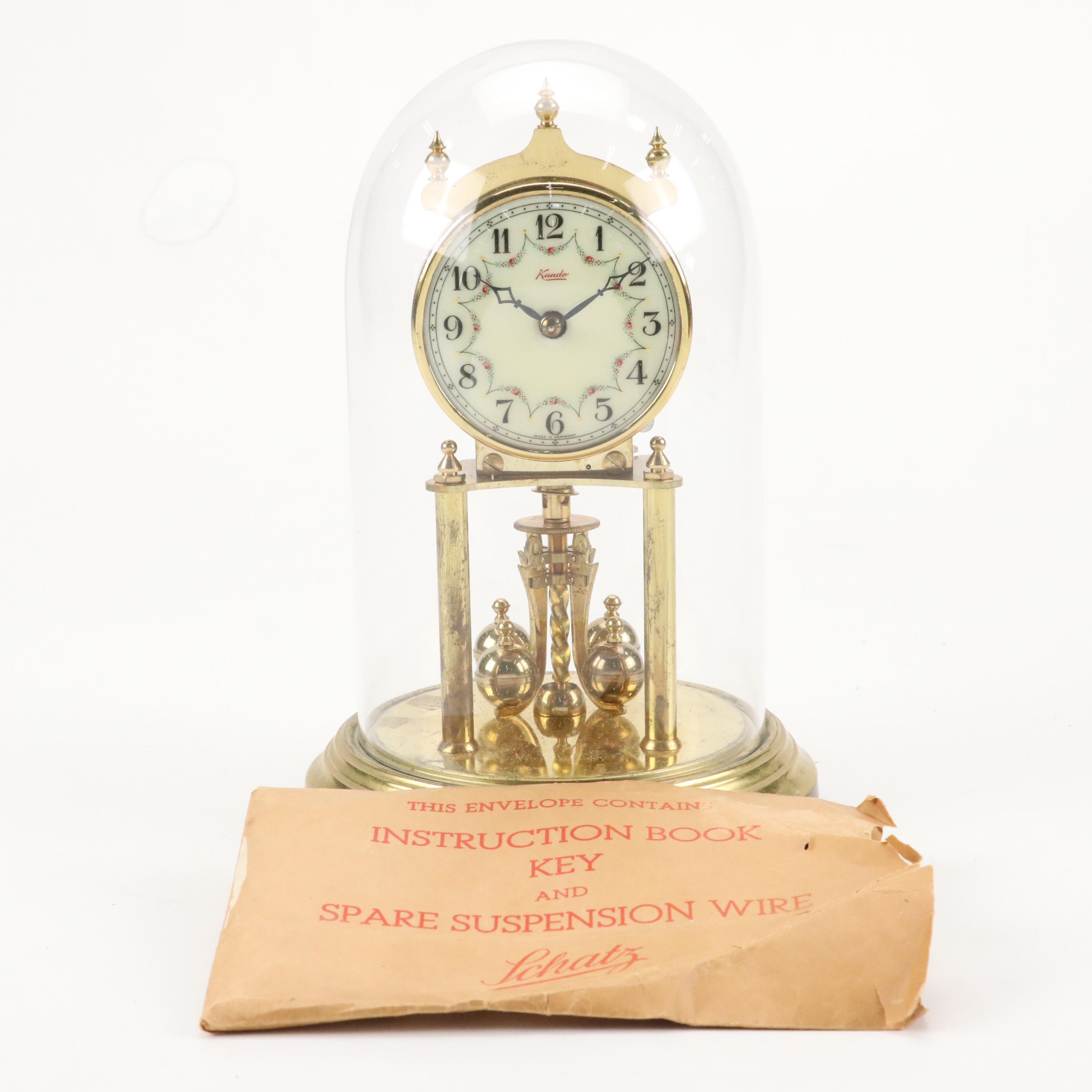 Kundo West German Brass and Glass 400 Day Anniversary Clock