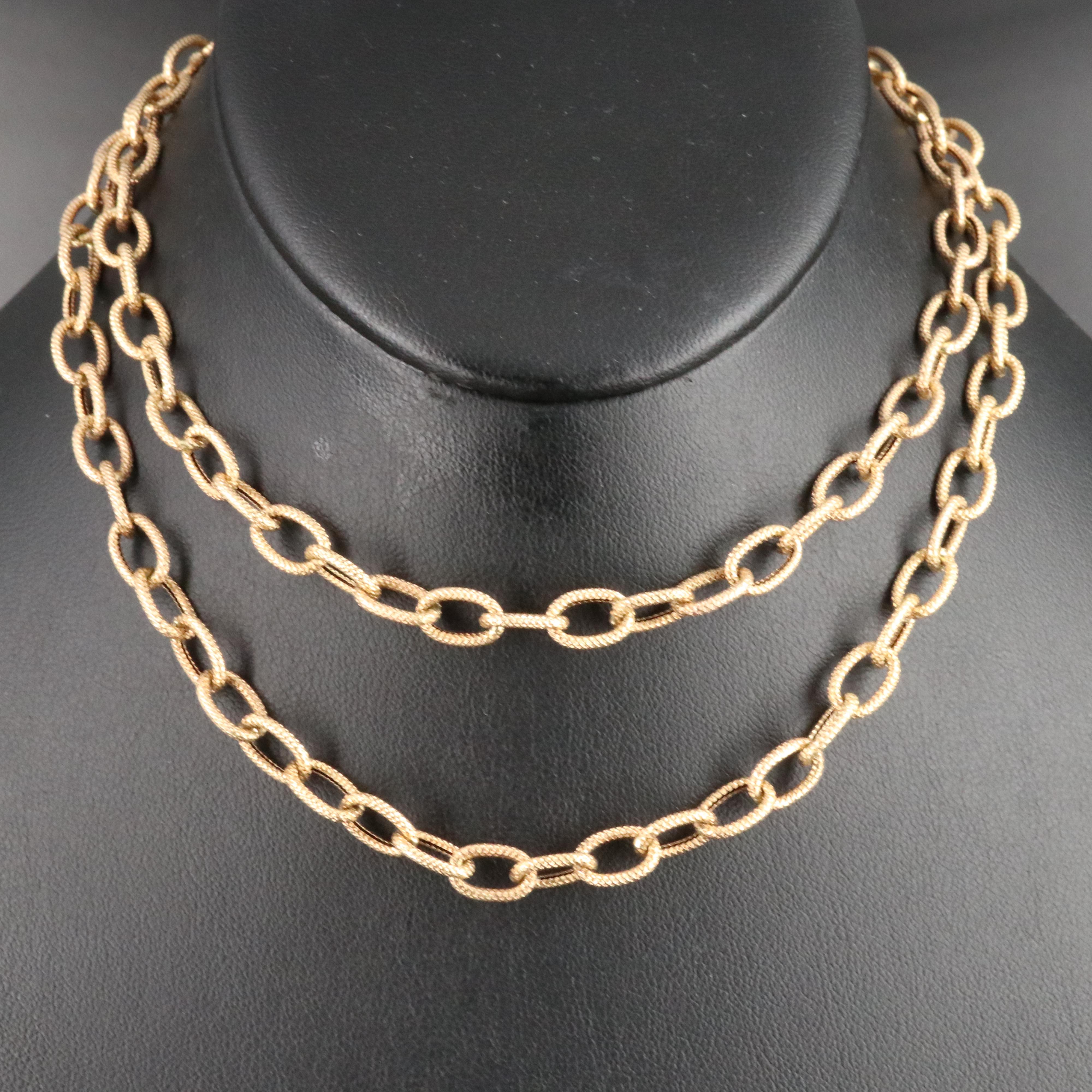 14K Cable Link Necklace with Knurled Finish