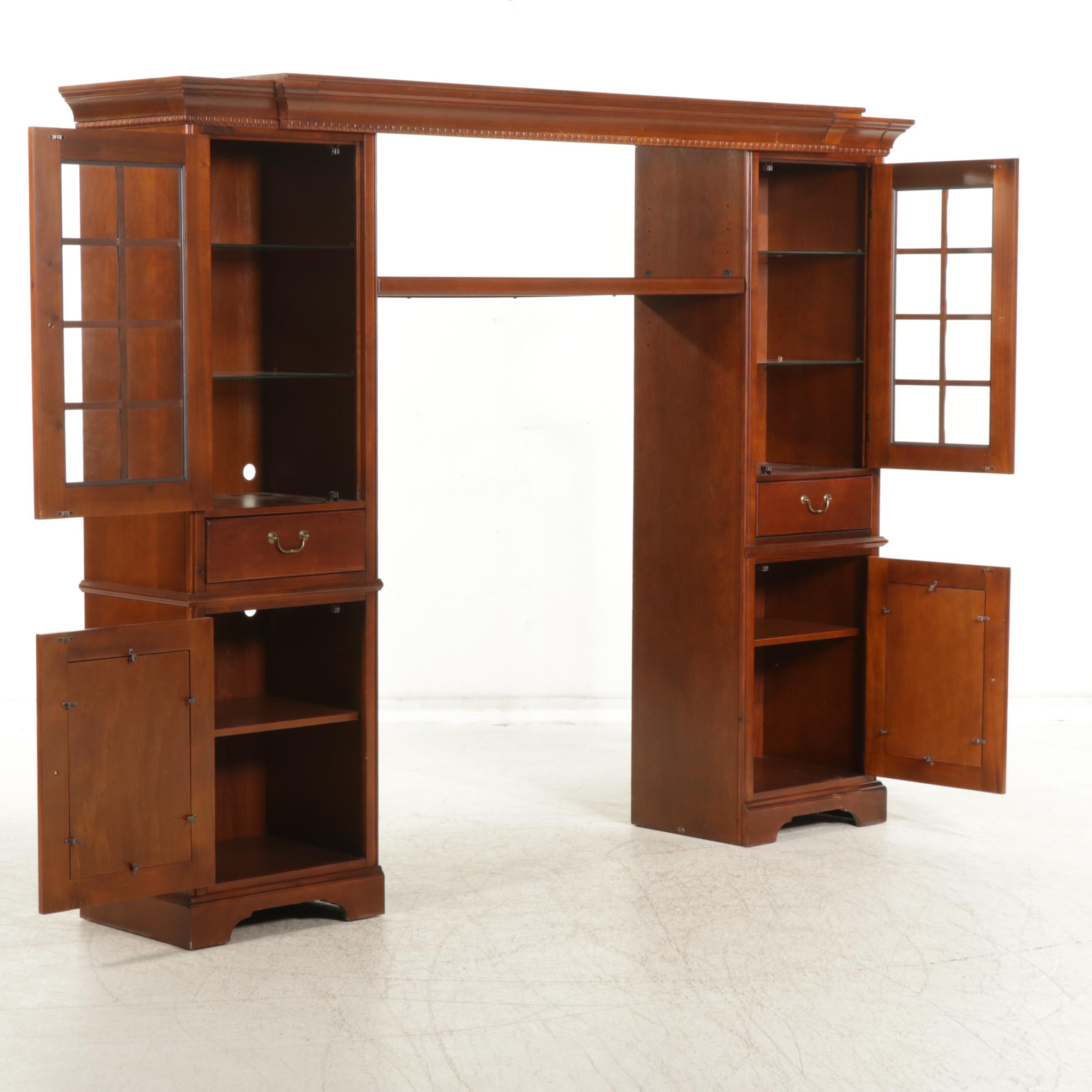 Wall Unit Display Cabinets with Cherry Finish, 21st Century