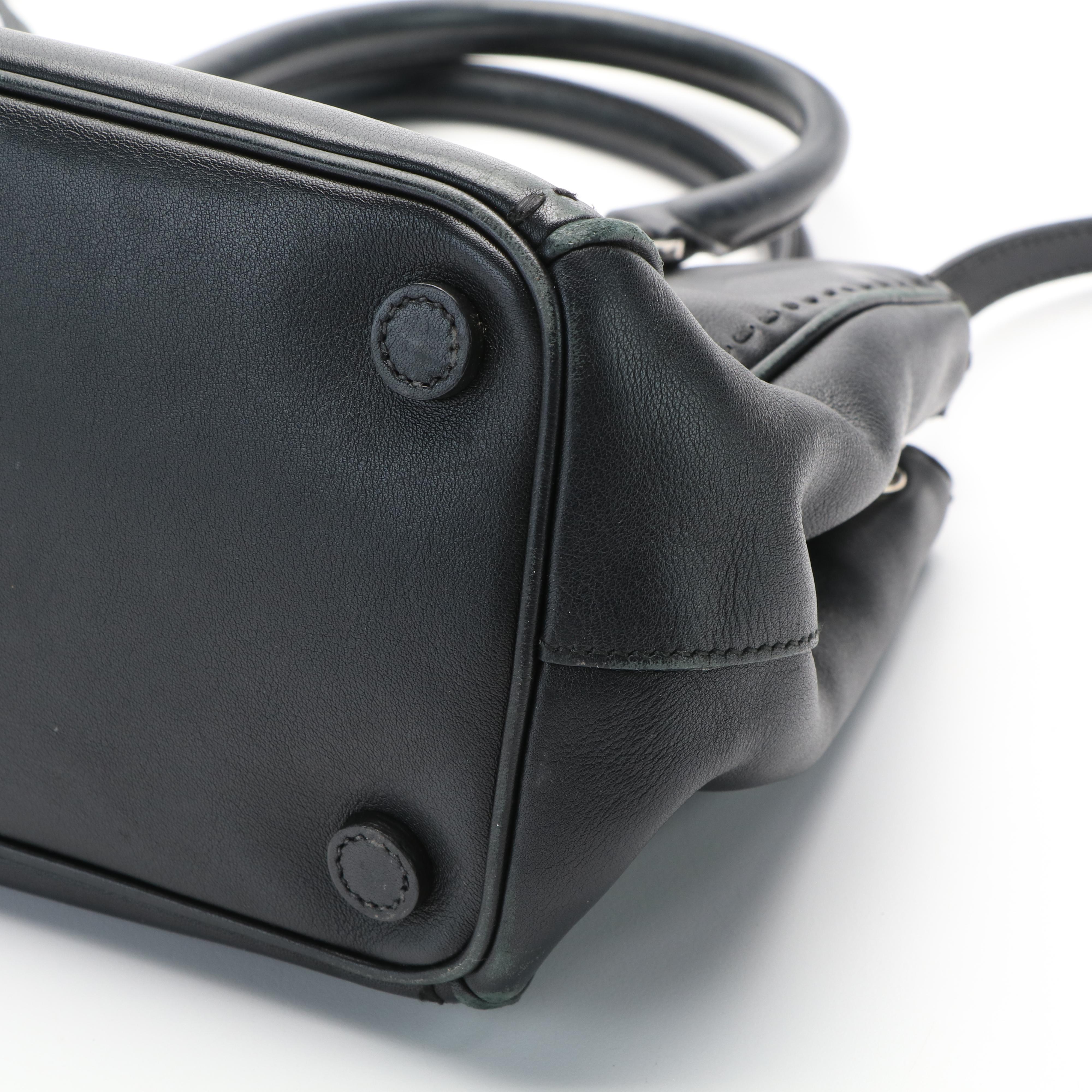 Prada City Galleria 2Way Hand Stitched Double Zip Tote in Black Leather