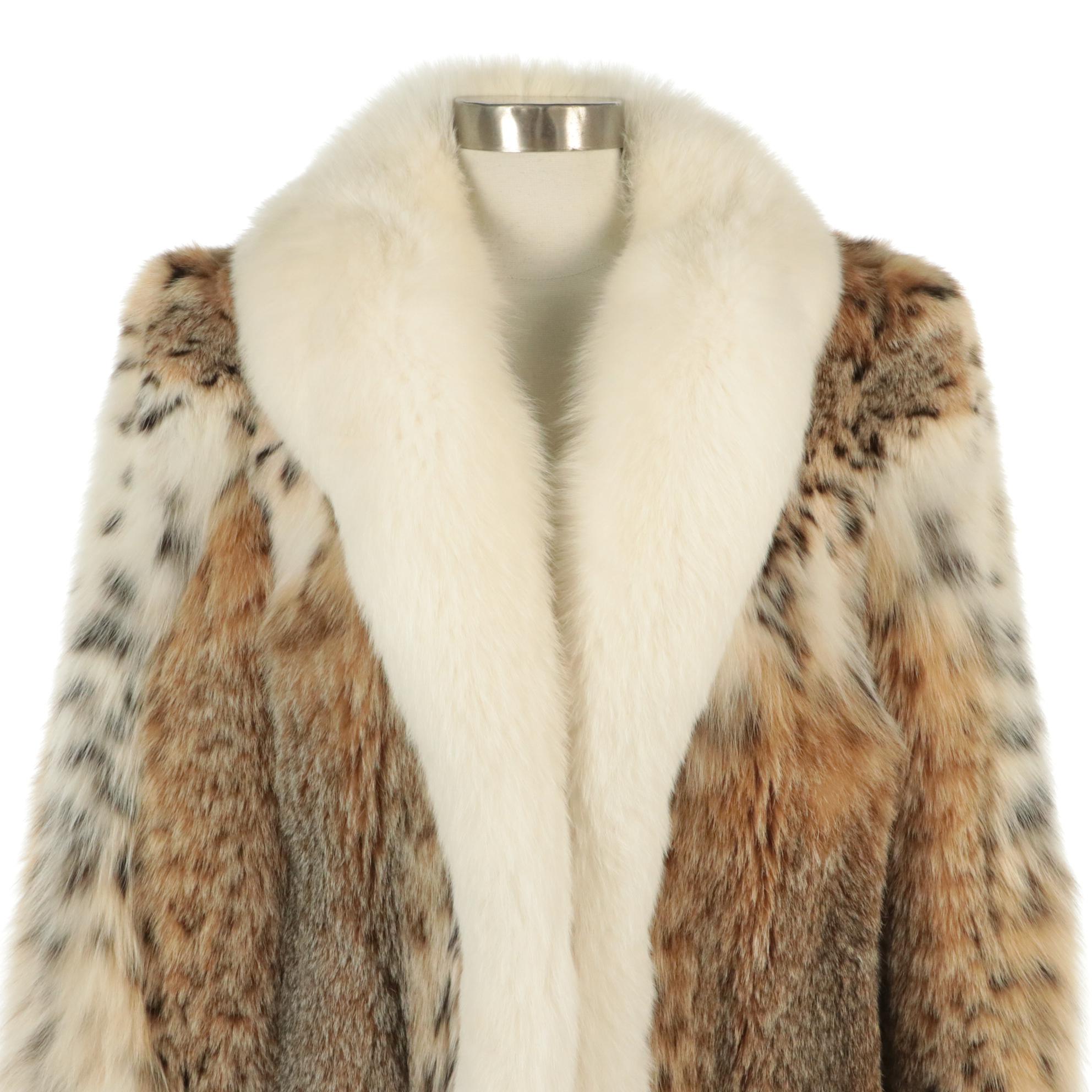 Canadian Lynx Fur Stroller Coat with Arctic Fox Fur Trim