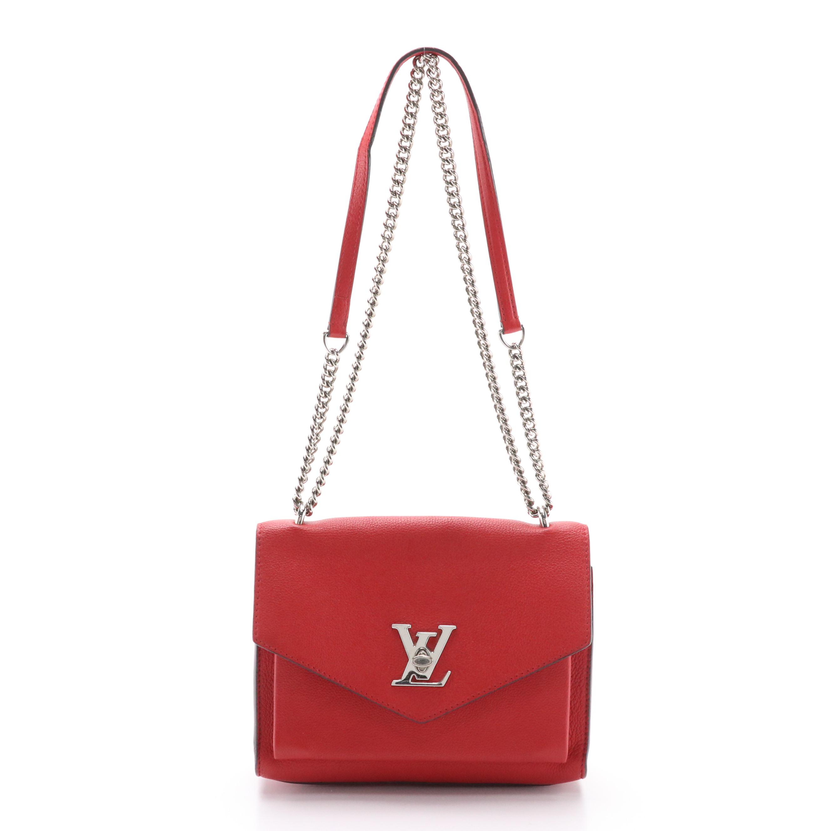 Louis Vuitton Mylockme BB Chain Bag in Rubis Pebbled Leather with Box