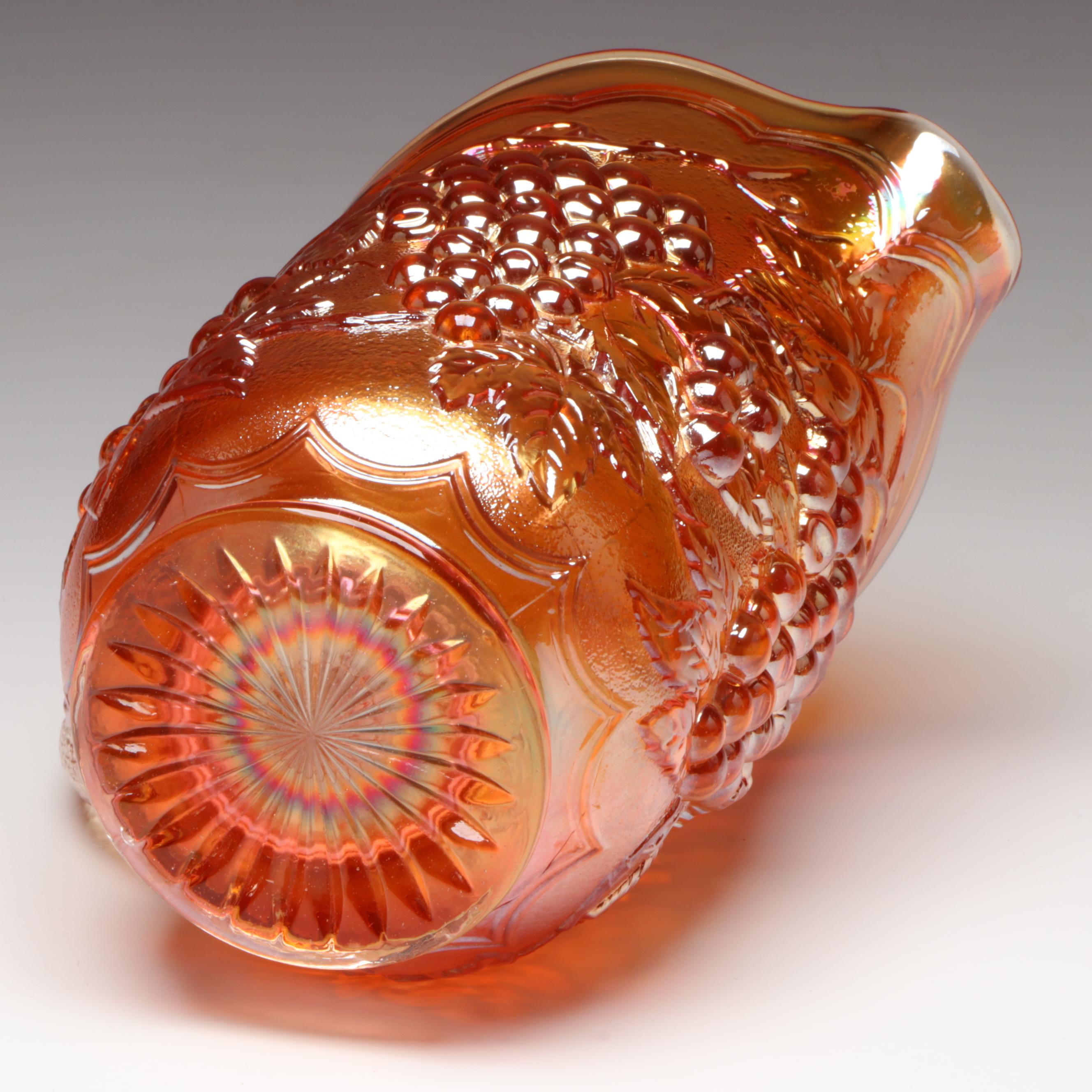 Imperial Marigold Grape Carnival Glass Pitcher and Glasses