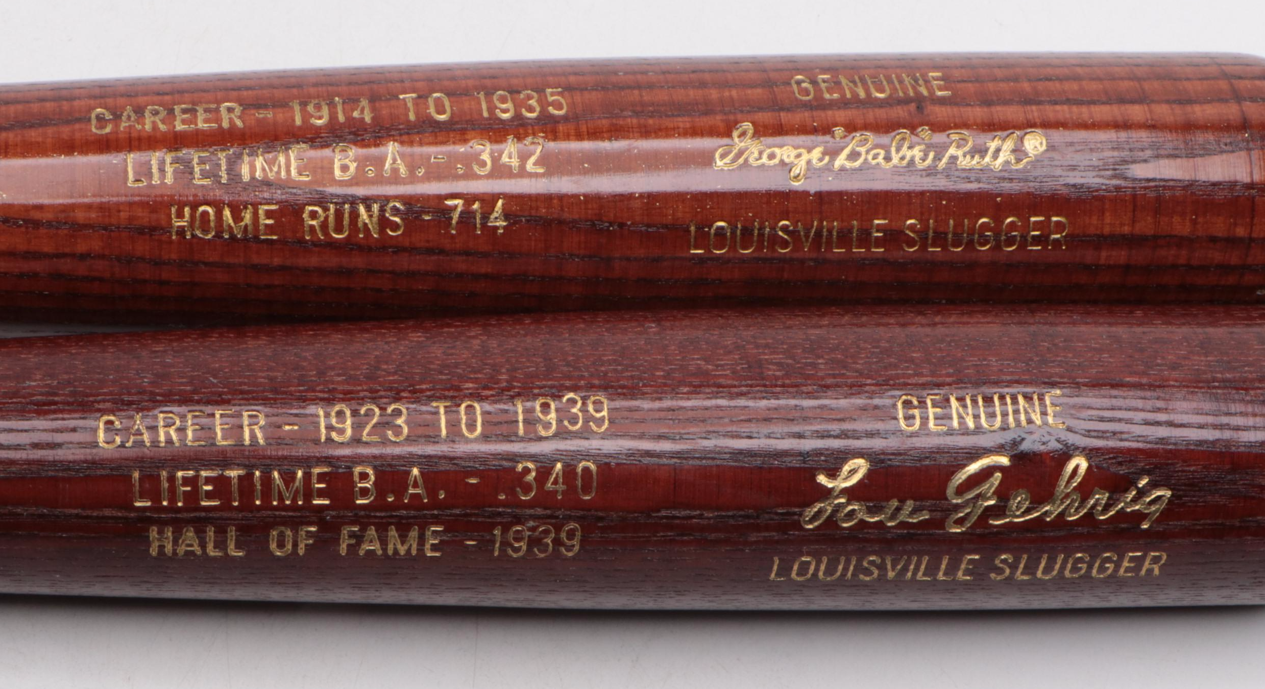 Louisville Slugger Lou Gehrig and Babe Ruth Hall of Fame Baseball Bats