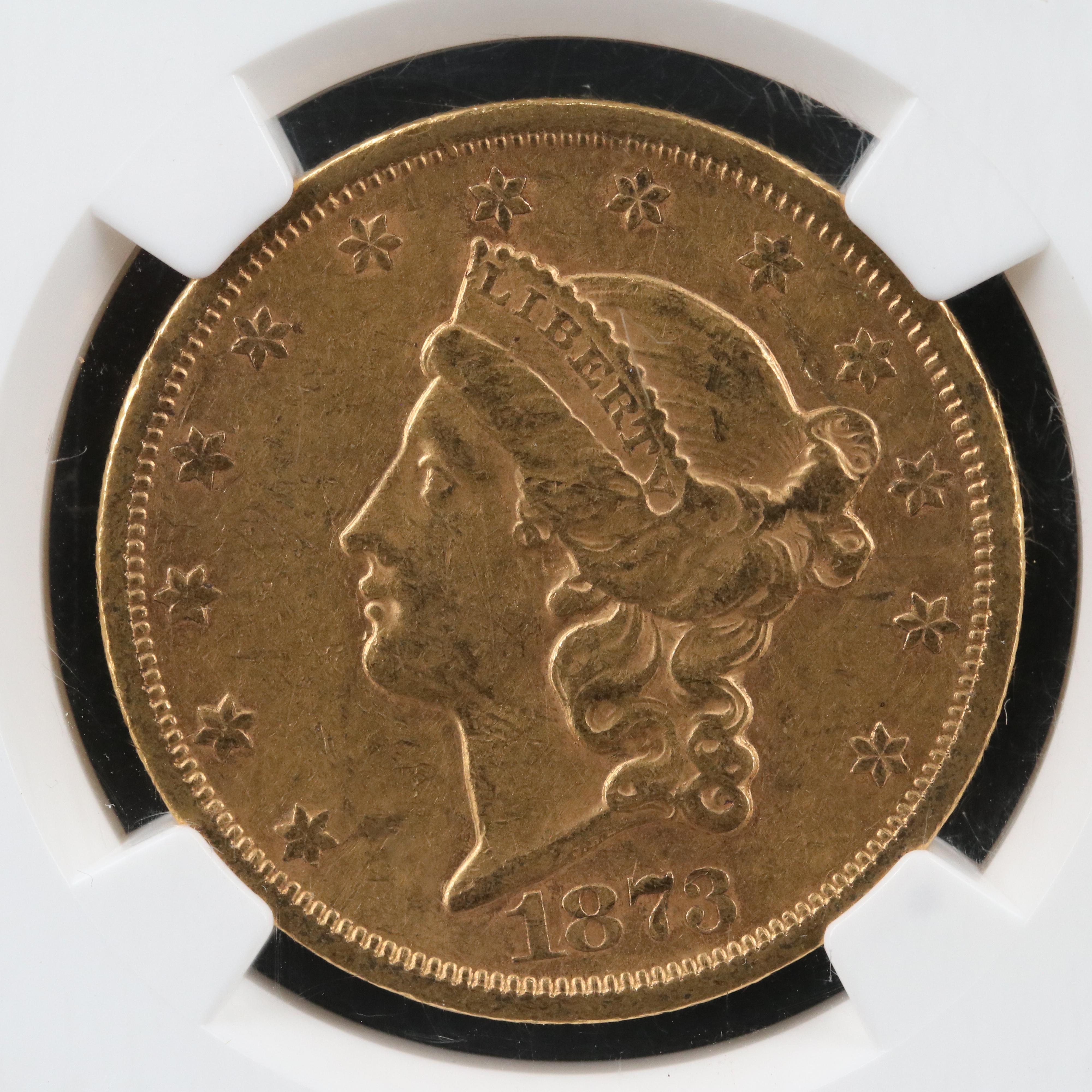 NGC AU55 Closed 3 Variety 1873-S Liberty Head $20 Gold Coin