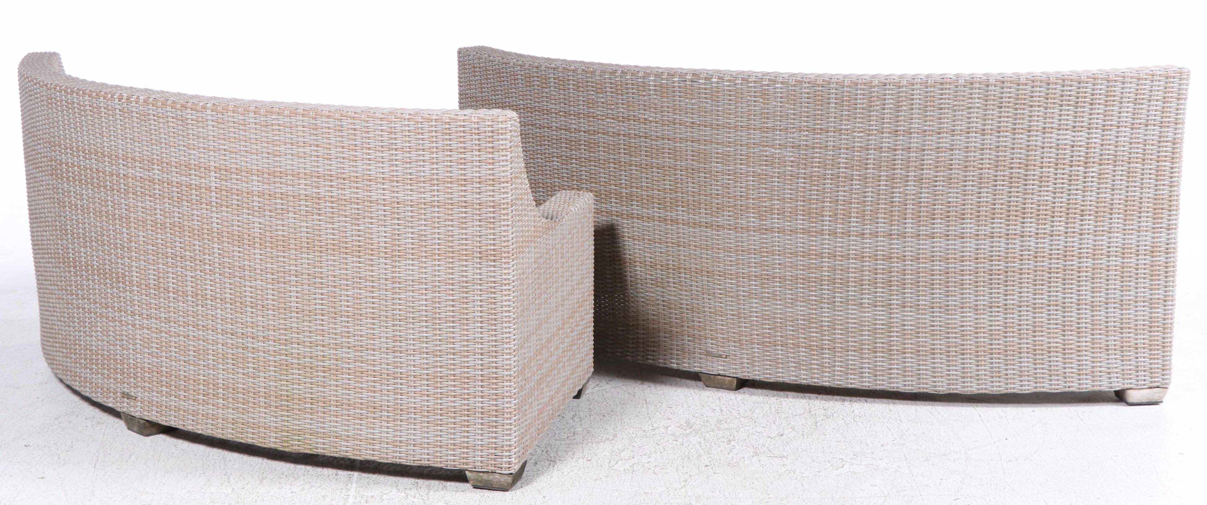 Ballard Designs "Navio" Resin Wicker Sectional Sofa w/ Teak Top Tables & Ottoman