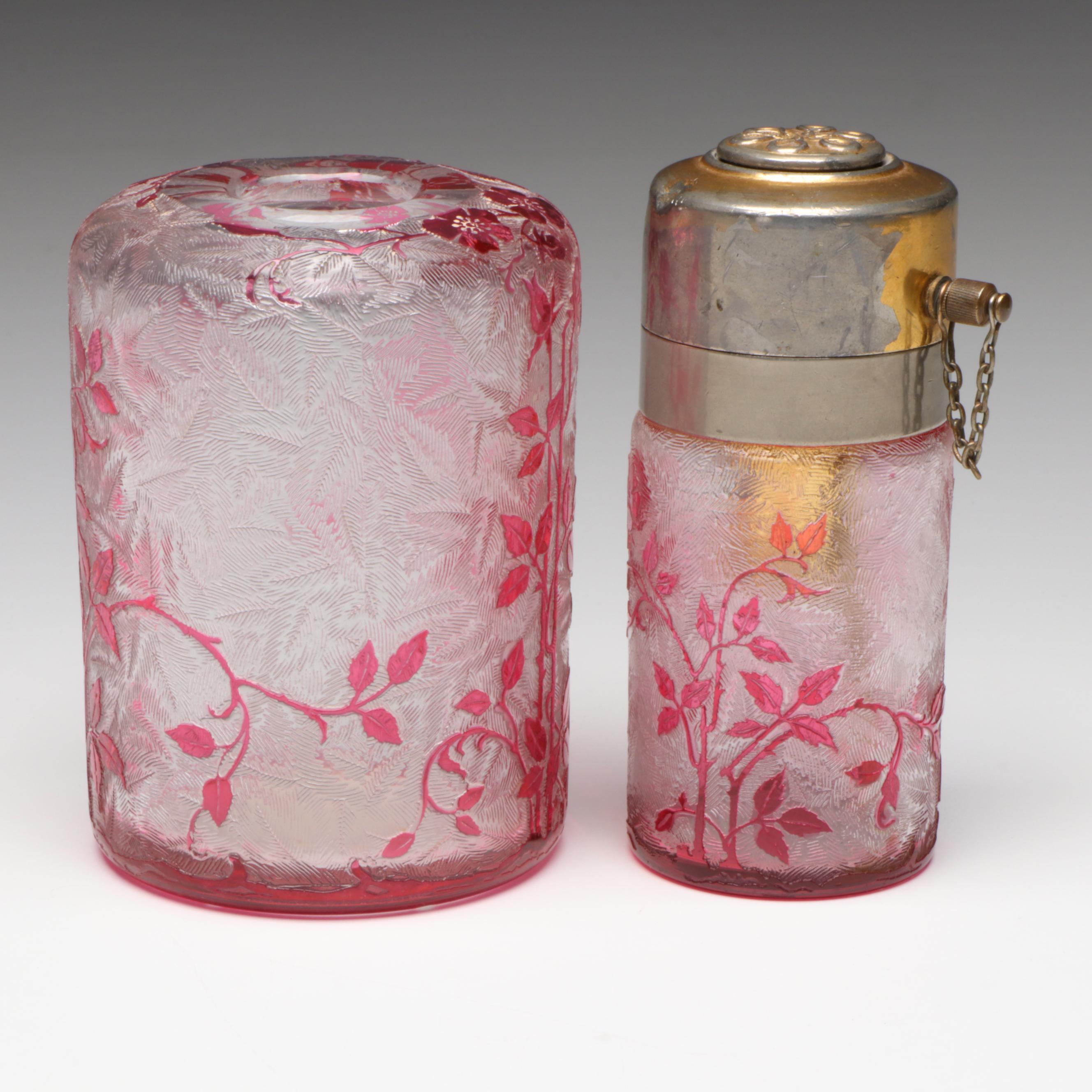 Baccarat "Eglantier" Crystal Perfume Atomizer and Bottle, Early 20th Century