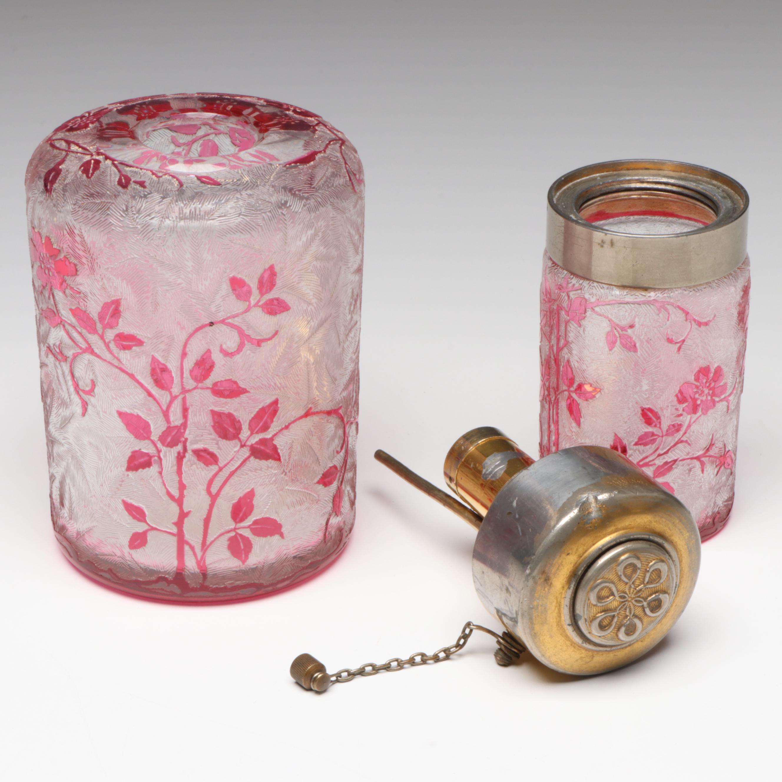 Baccarat "Eglantier" Crystal Perfume Atomizer and Bottle, Early 20th Century