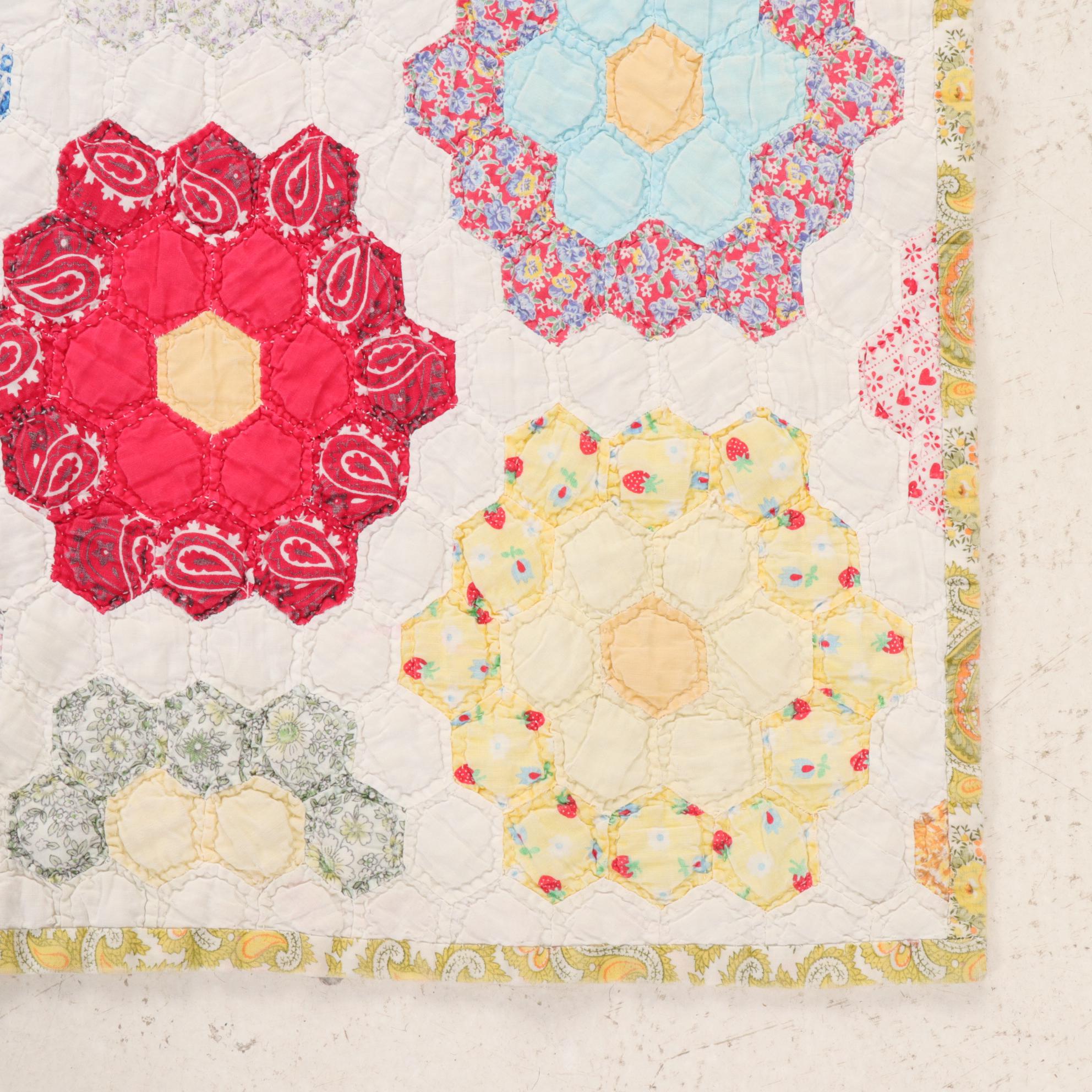 Handmade "Grandmother's Flower Garden" Quilt EBTH