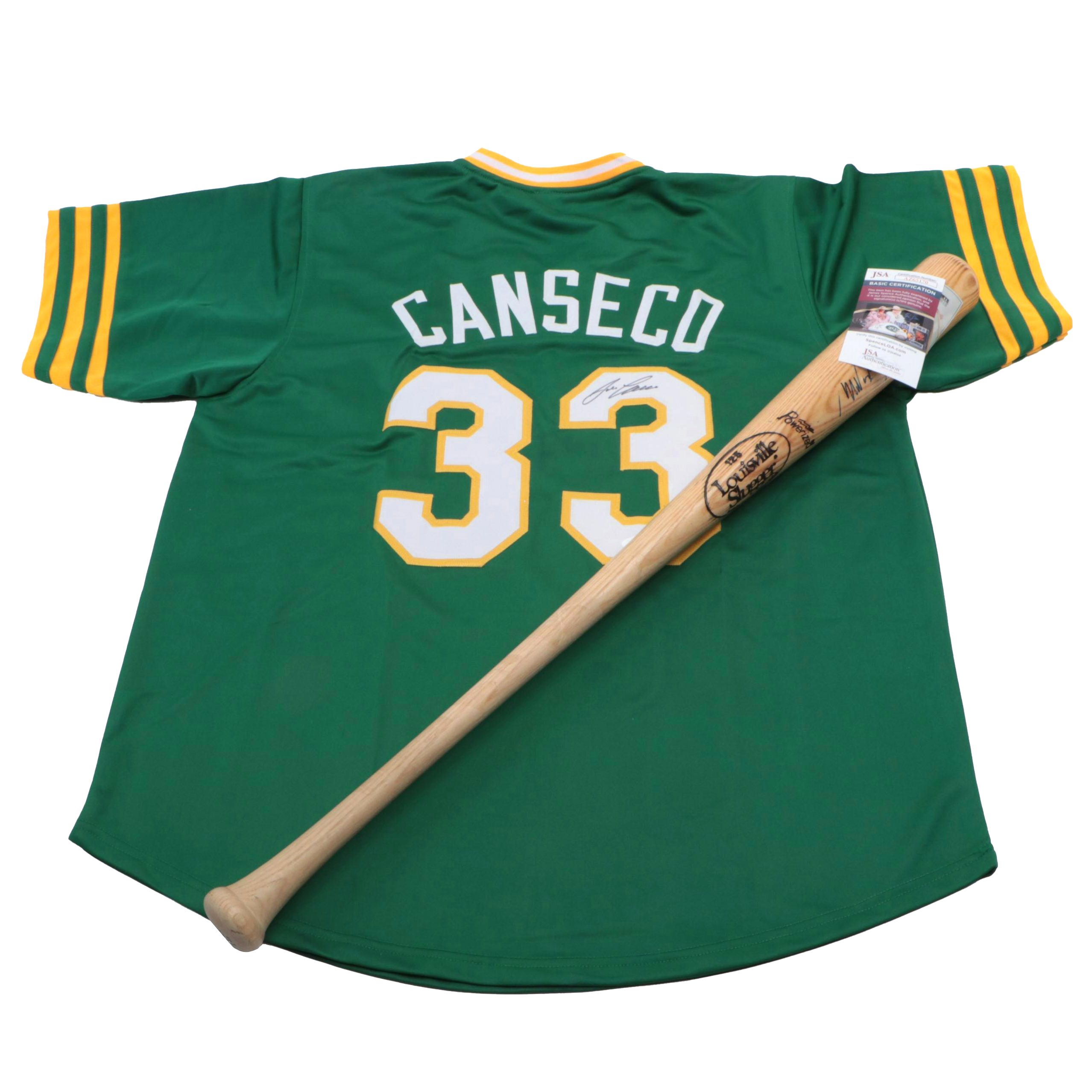 Jose Canseco Signed Oakland Athletics Jersey with Mo Vaughn Signed Baseball Bat
