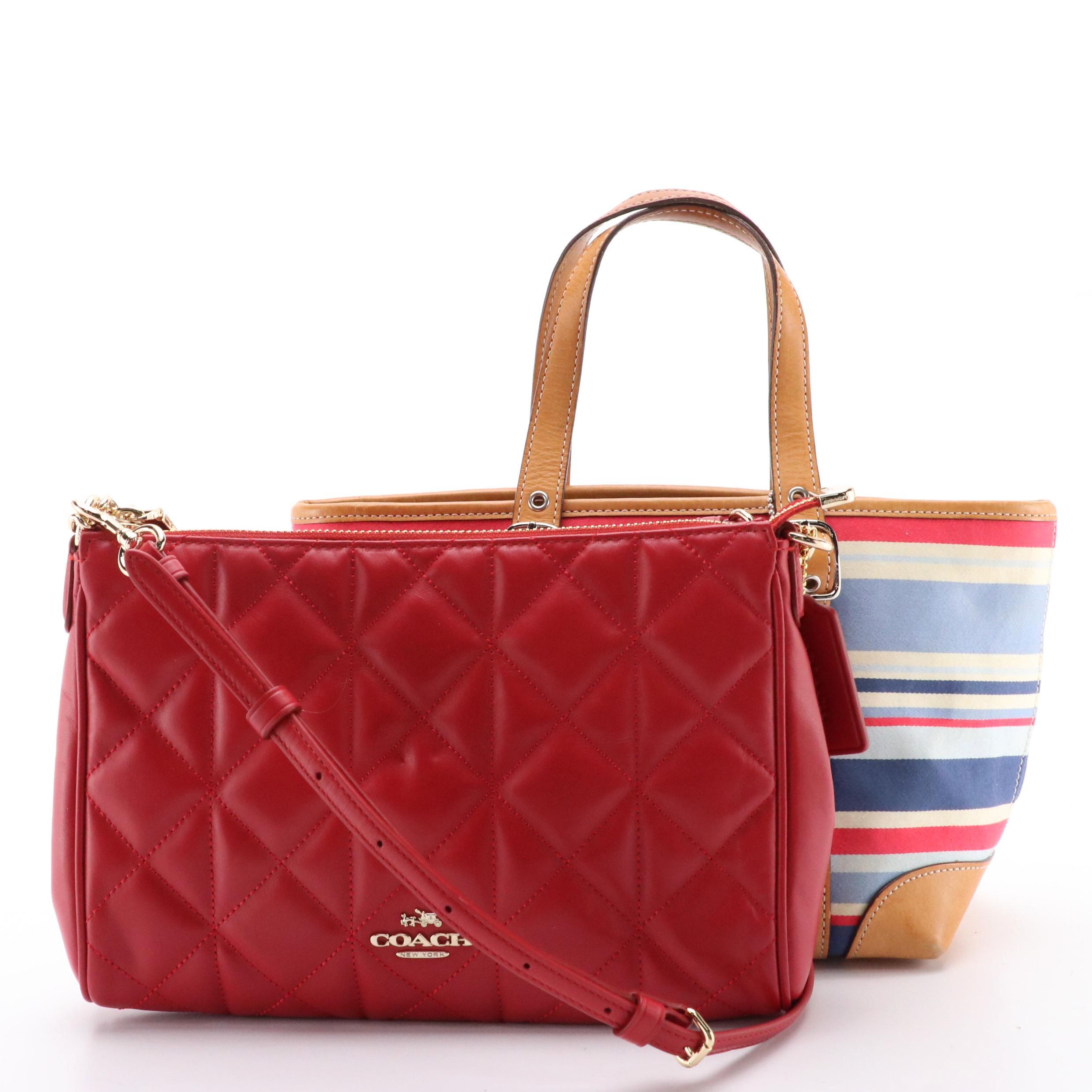 Coach Carrie Quilted Leather Crossbody Bag and Small Striped Hamptons Handbag