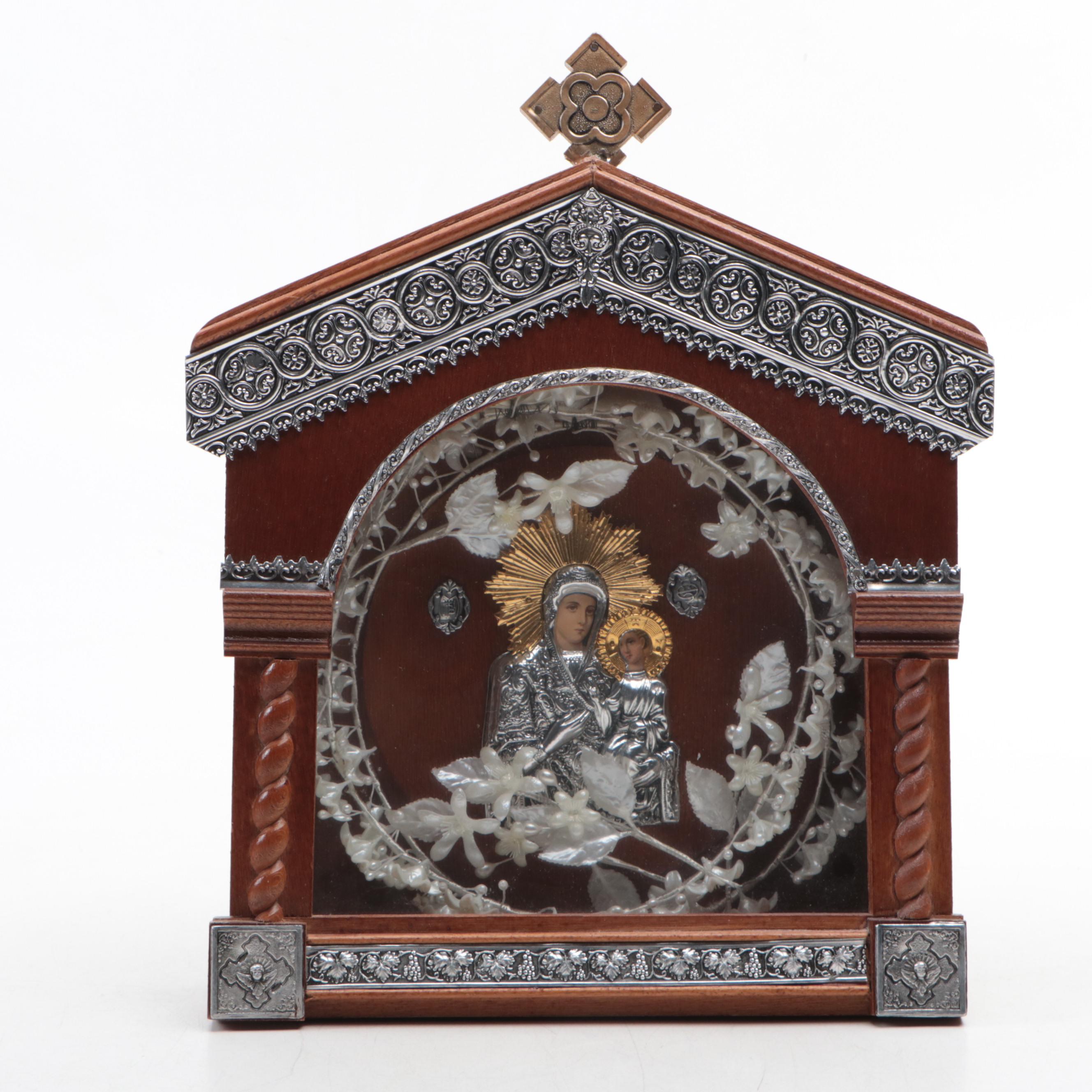 Greek Orthodox Wedding Crown Case with Carved MOP Floral Crowns