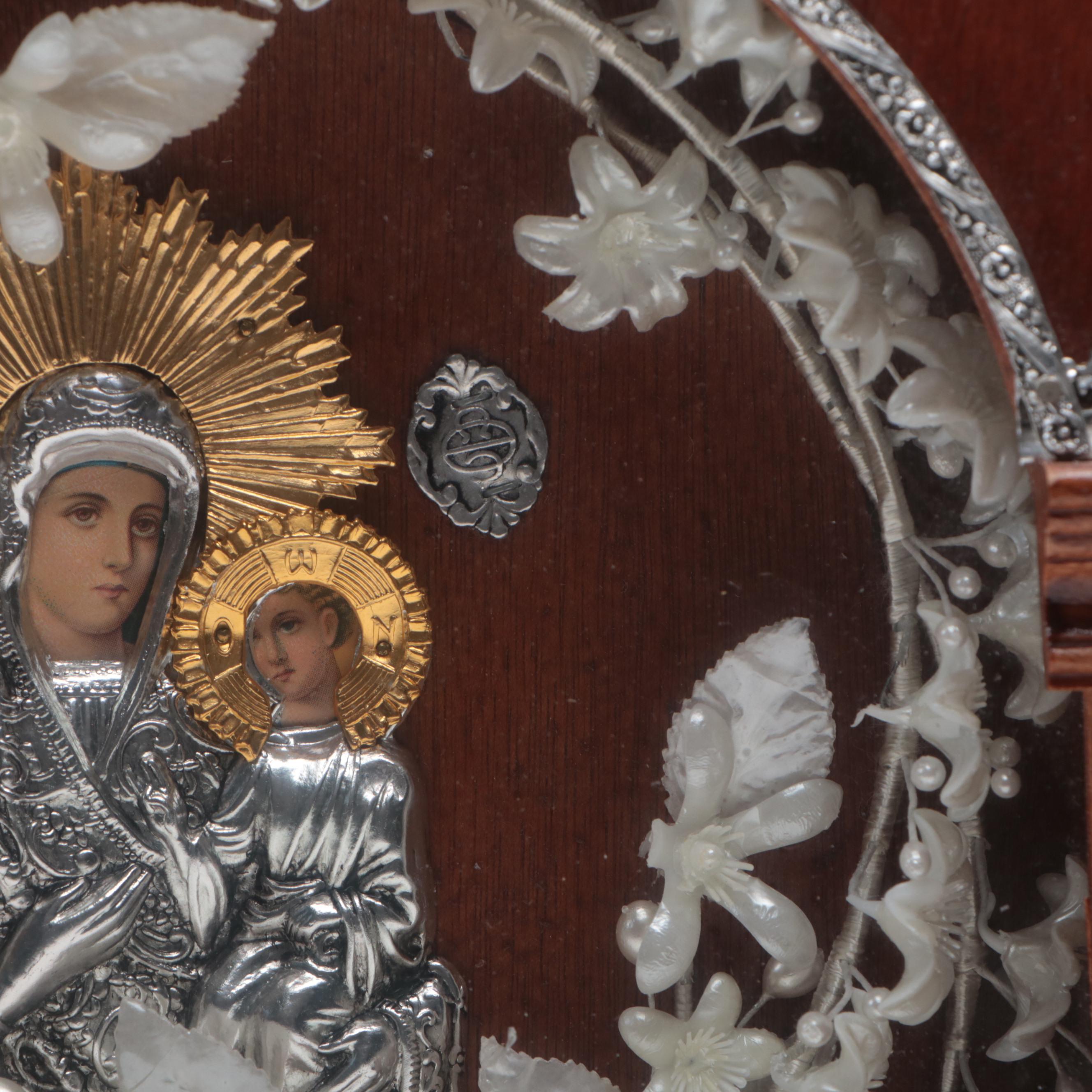 Greek Orthodox Wedding Crown Case with Carved MOP Floral Crowns