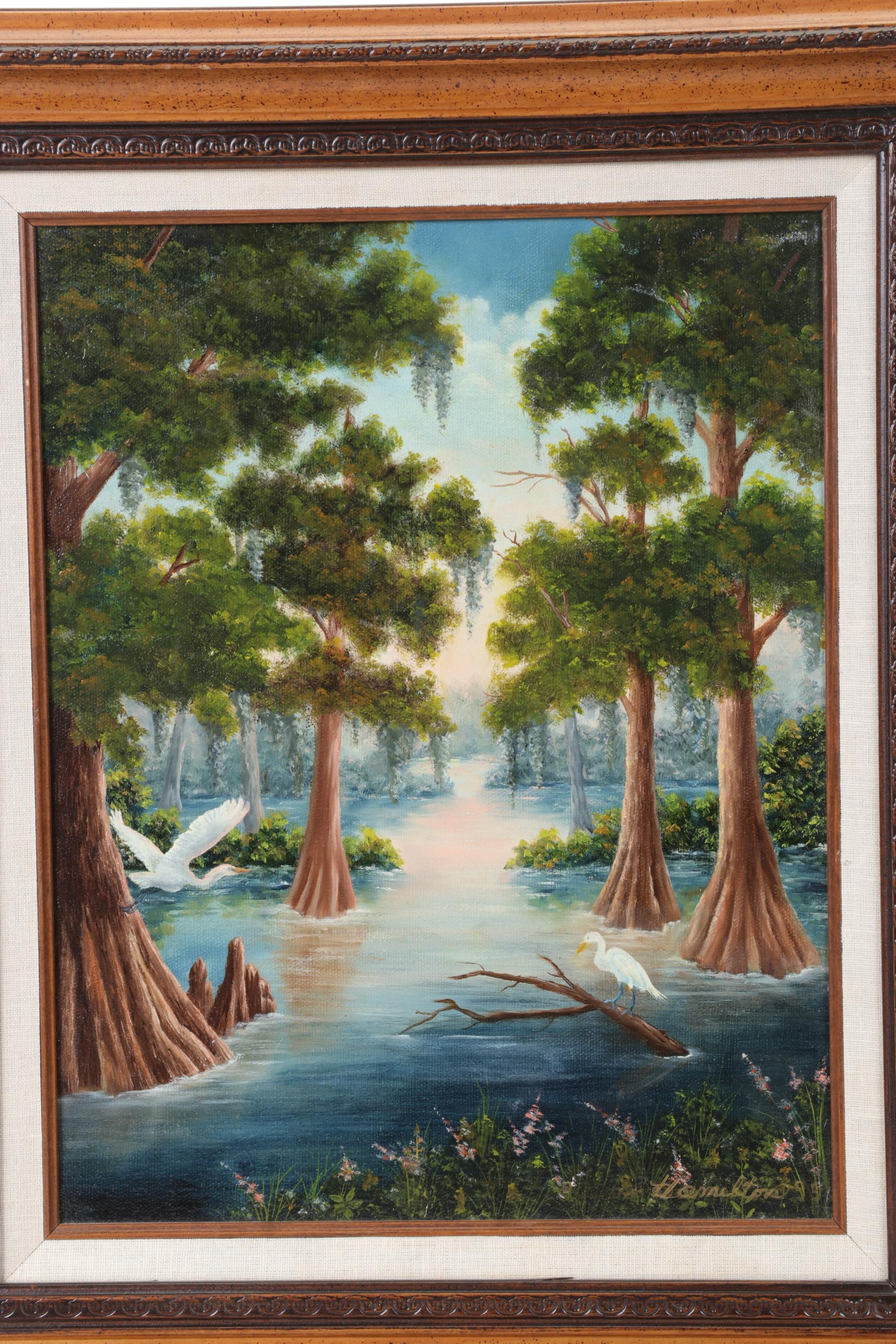 Landscape Oil Painting of Swamp Scene, 1995