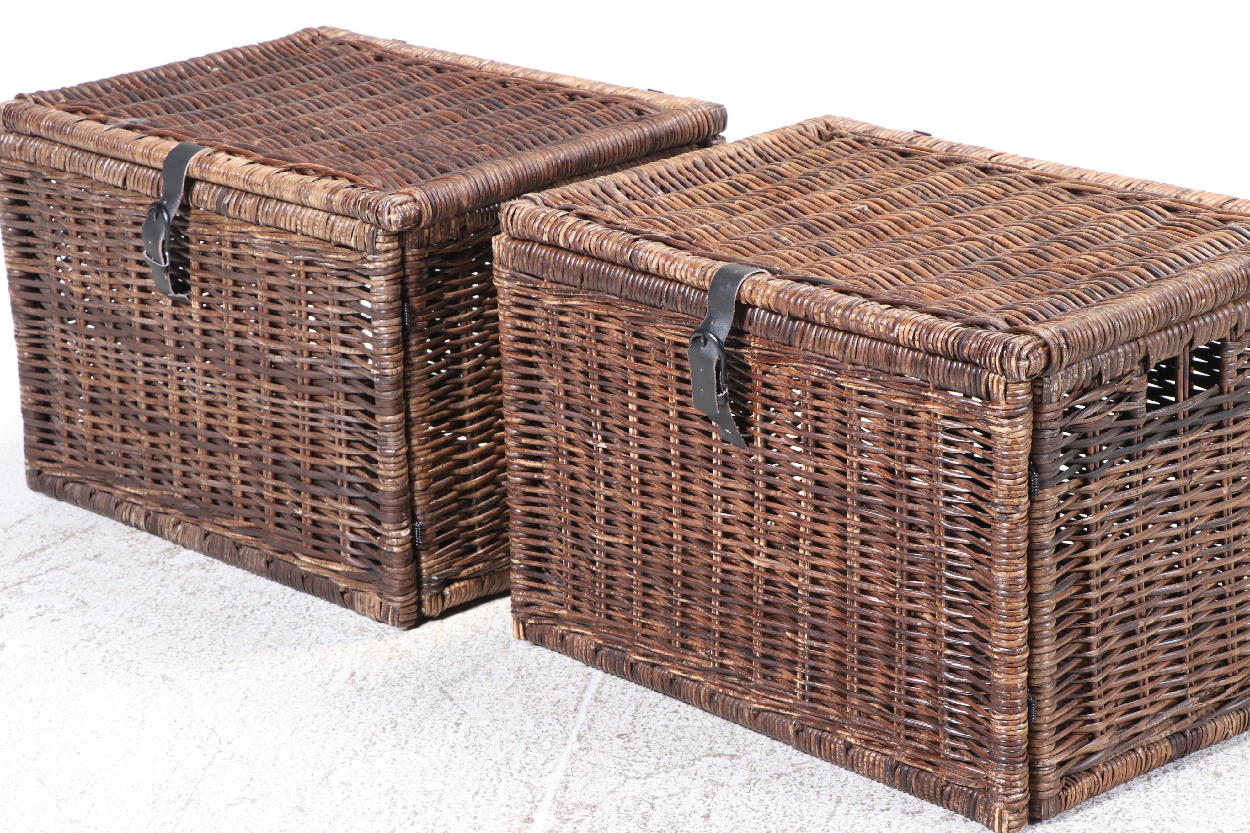 Pair of IKEA Lidded Wicker Baskets