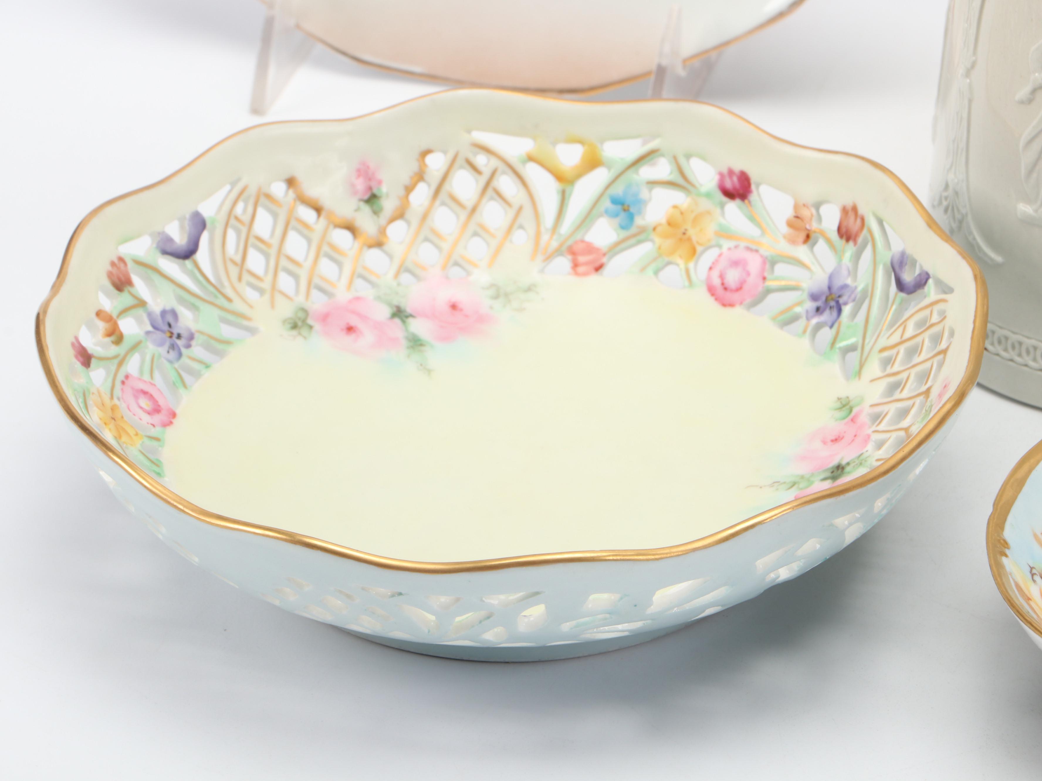 Dudson English Stoneware Jug with Sprig Decoration and Other Porcelain Tableware