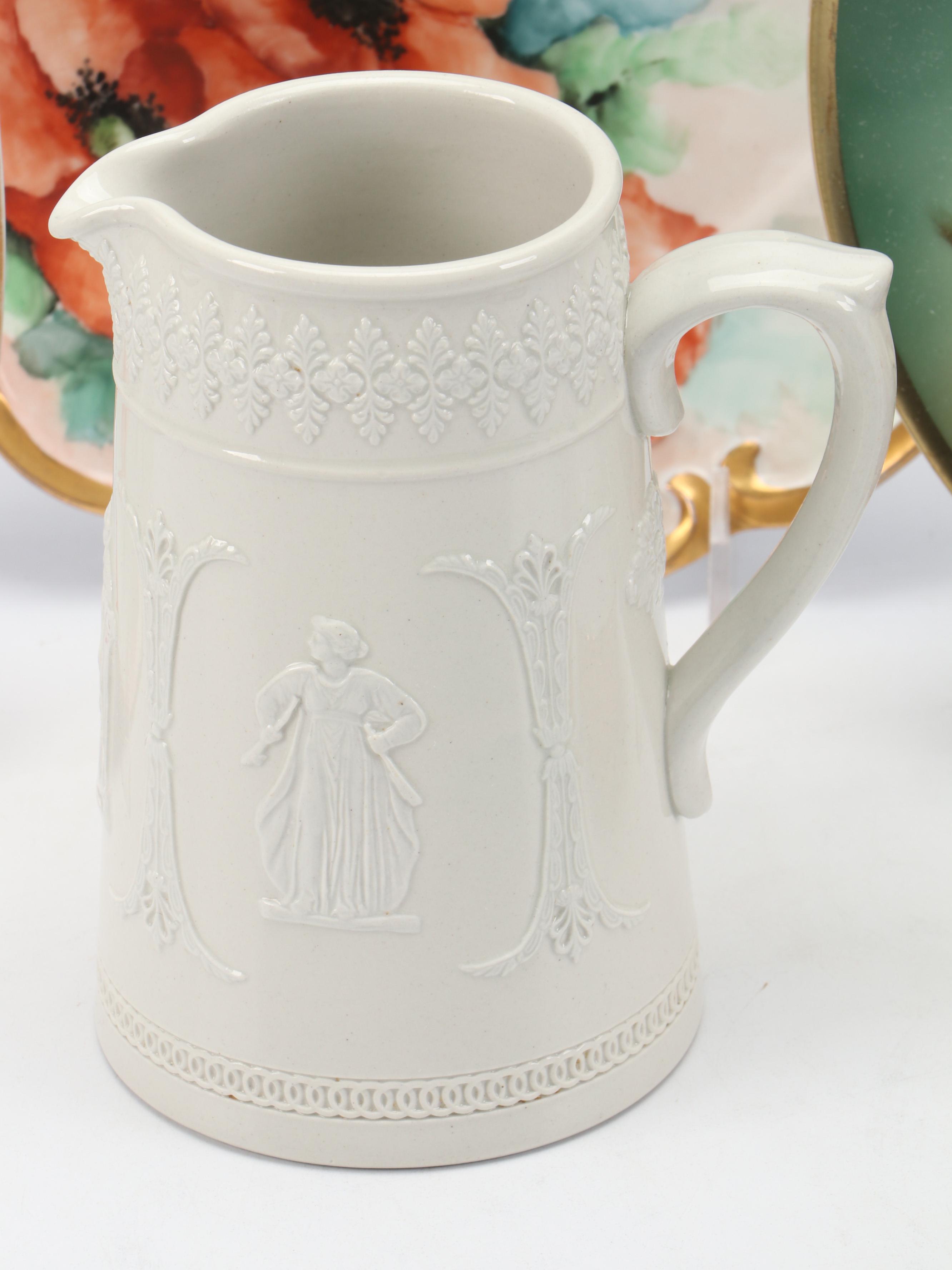 Dudson English Stoneware Jug with Sprig Decoration and Other Porcelain Tableware
