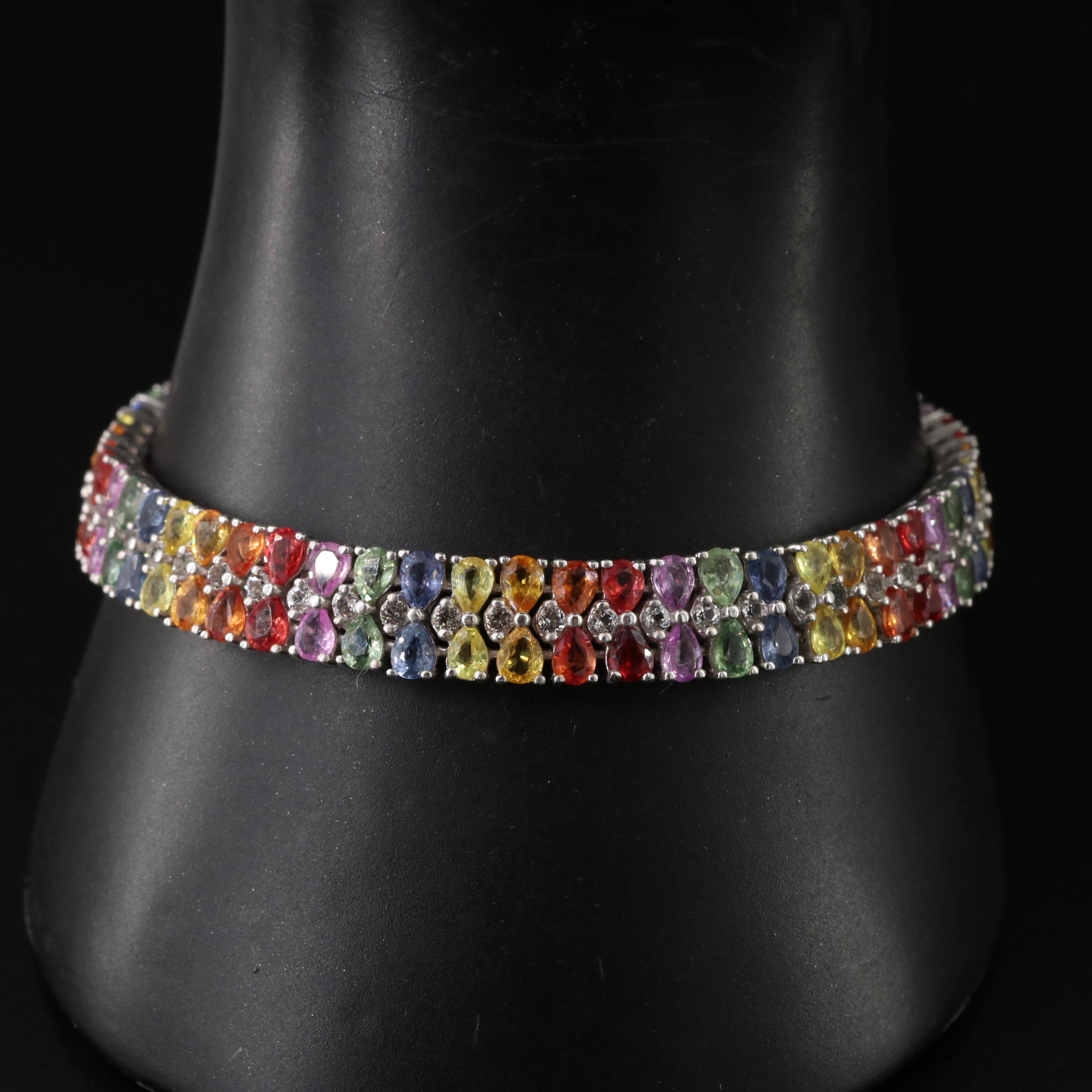Sterling Multicolor Sapphire and White Topaz Bracelet