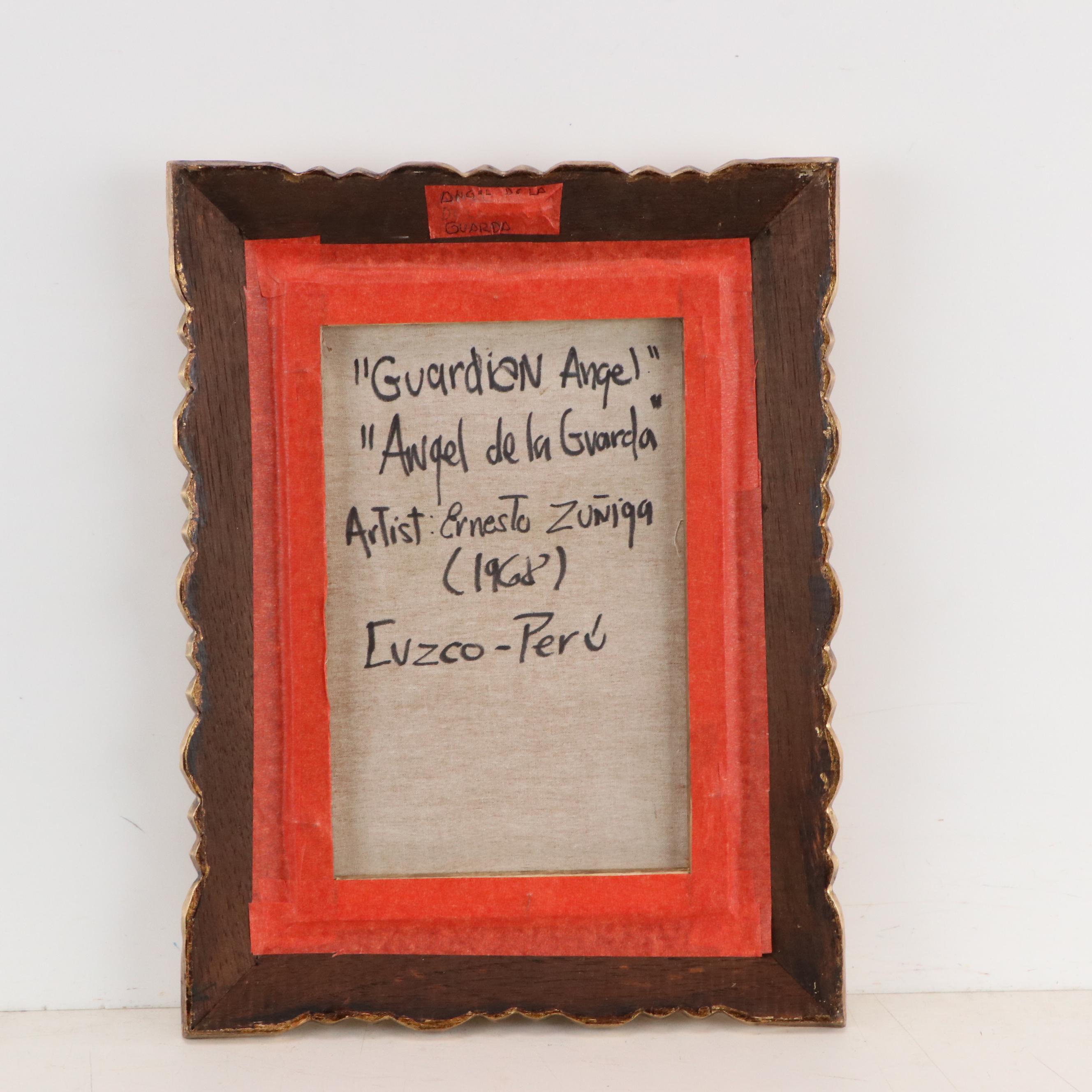 Ernesto Zuñiga Oil Painting "Angel de la Guarda," Late 20th Century