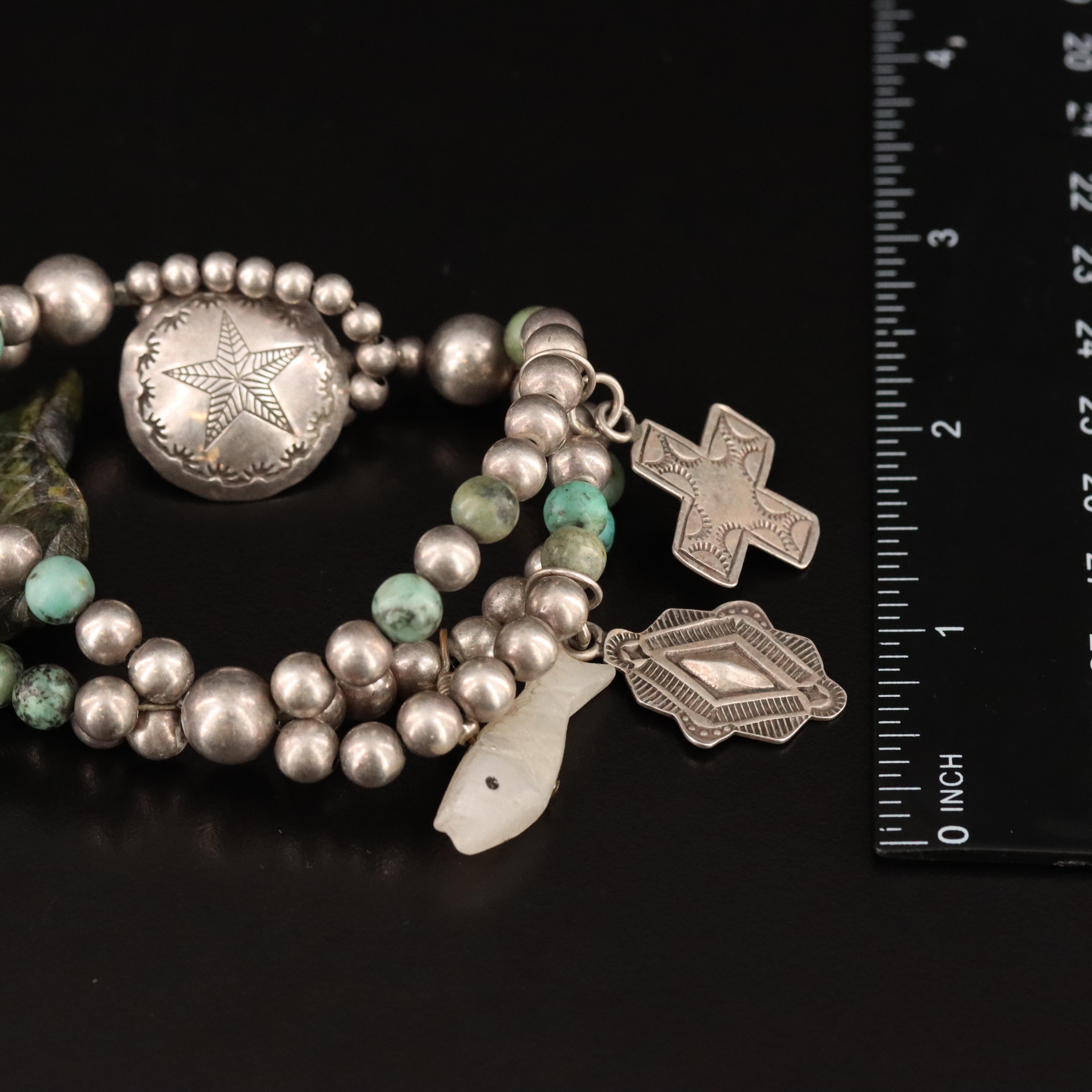 Sterling Fetish Bracelet Including Turquoise, Serpentine and Faux Black Onyx