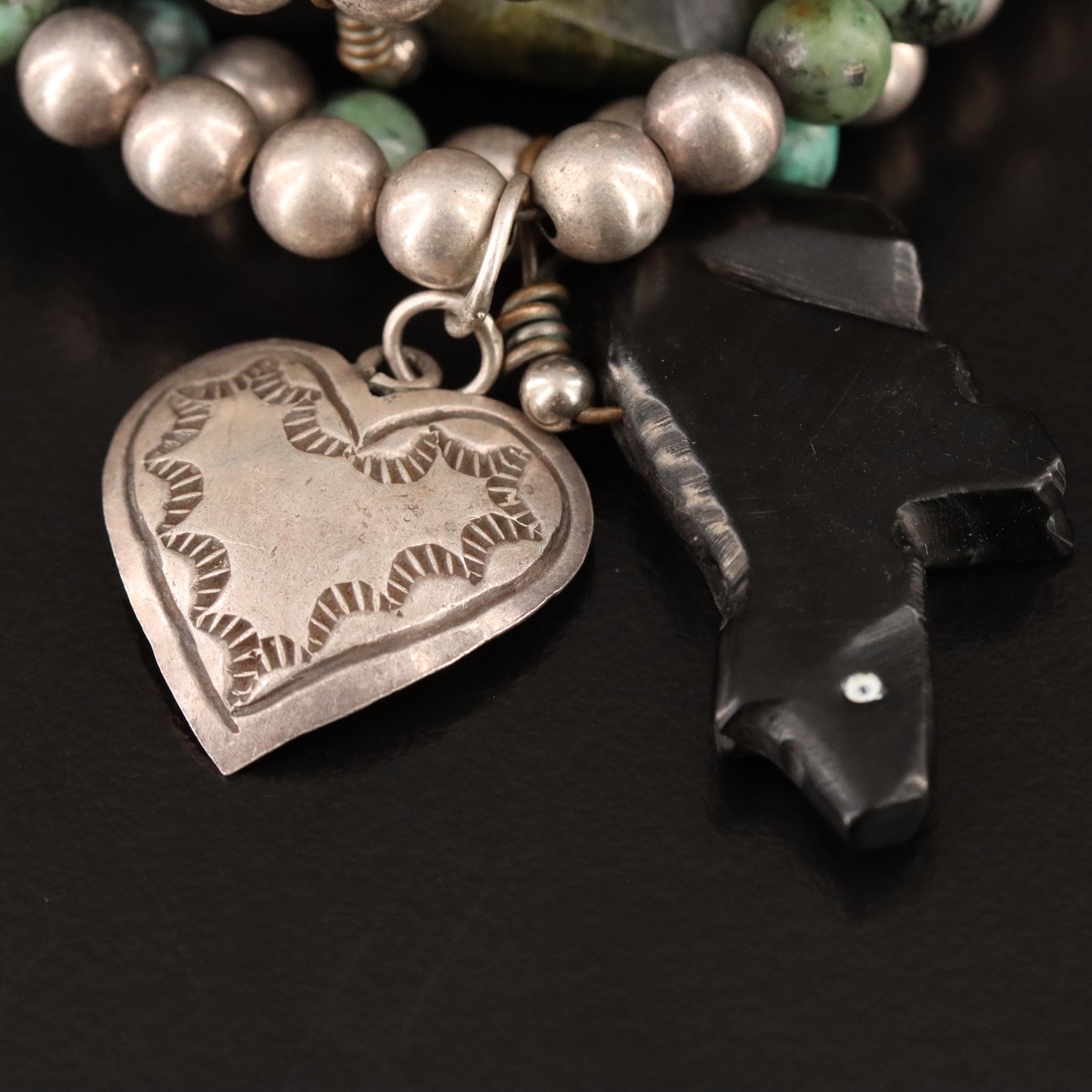 Sterling Fetish Bracelet Including Turquoise, Serpentine and Faux Black Onyx