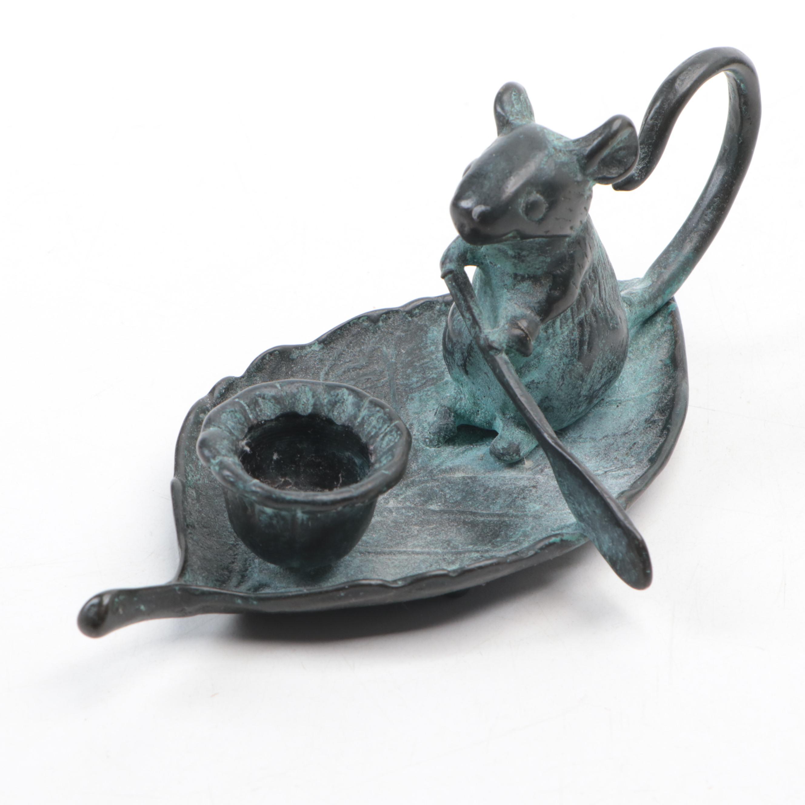 San Pacific International Paddling Mouse and Reading Mouse Candle Holders