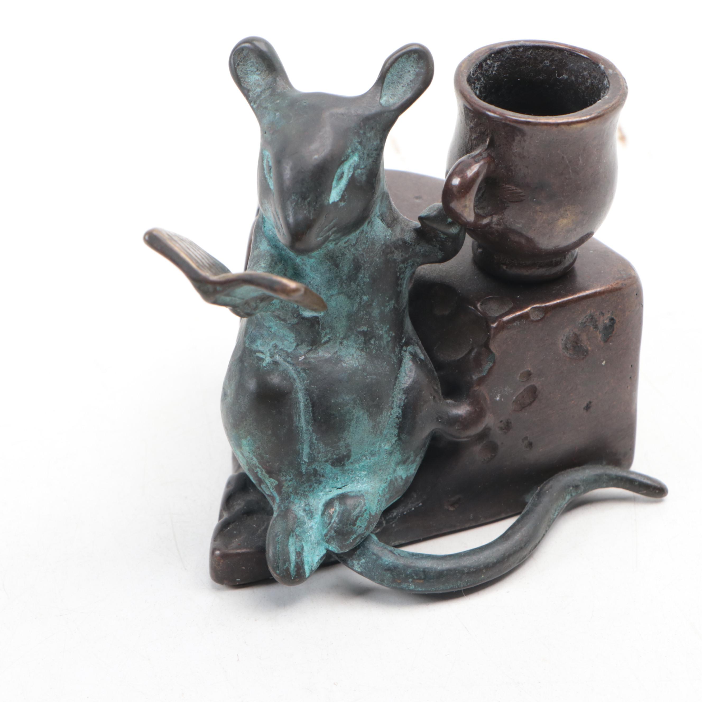 San Pacific International Paddling Mouse and Reading Mouse Candle Holders