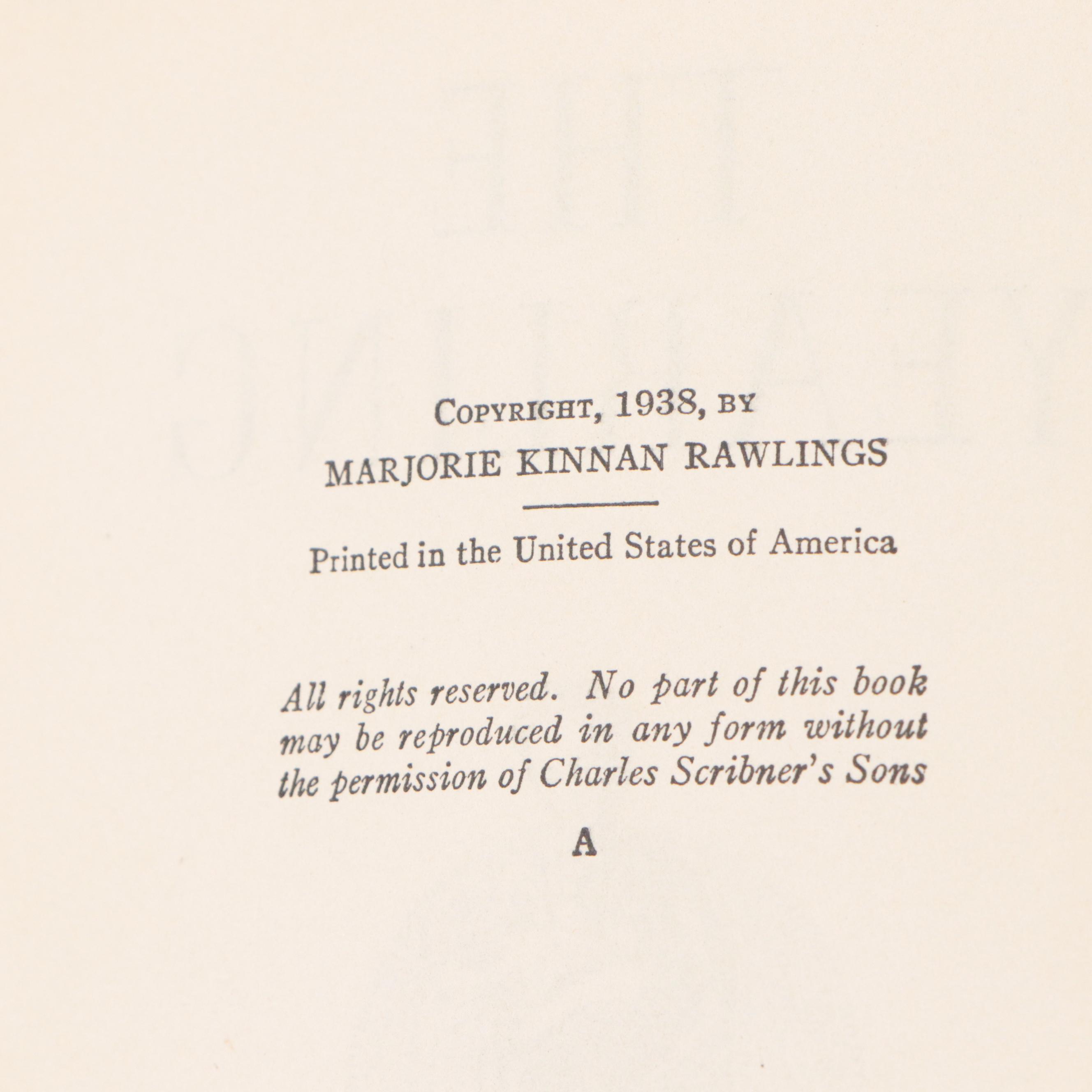 First Edition "The Yearling" by Marjorie Kinnan Rawlings, 1958