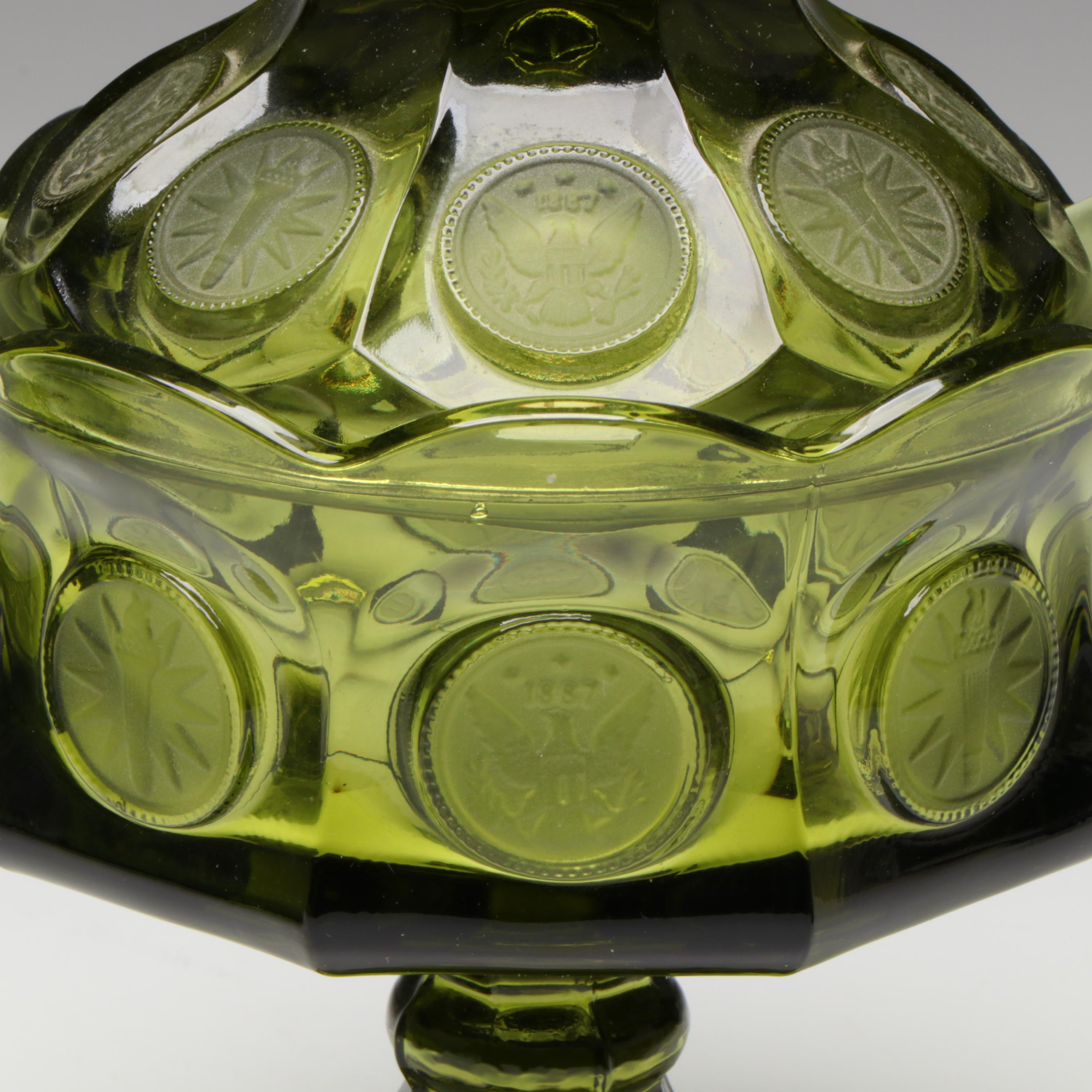 Fostoria "Coin Glass Olive Green" Glass Wedding and Other Bowls