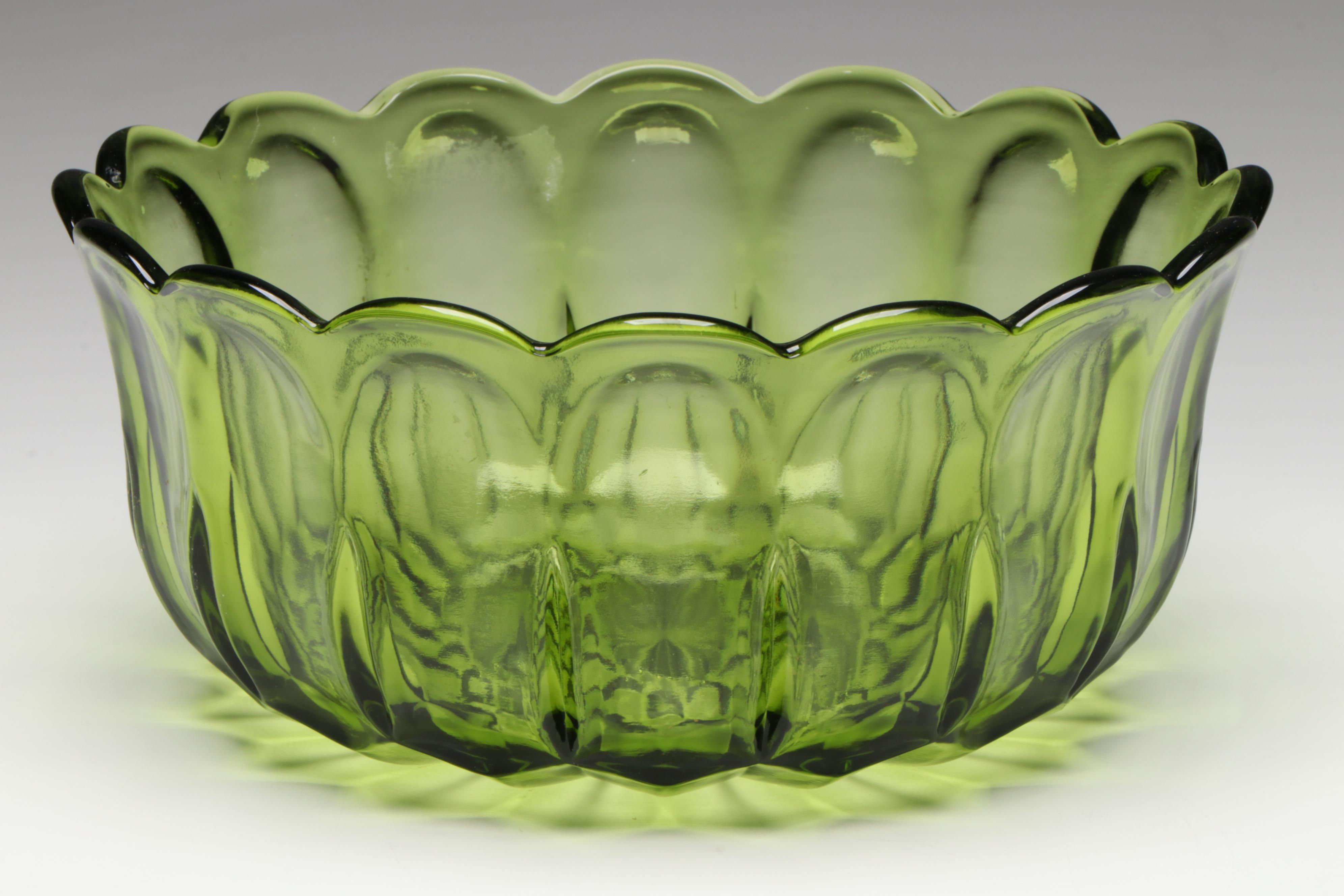 Fostoria "Coin Glass Olive Green" Glass Wedding and Other Bowls