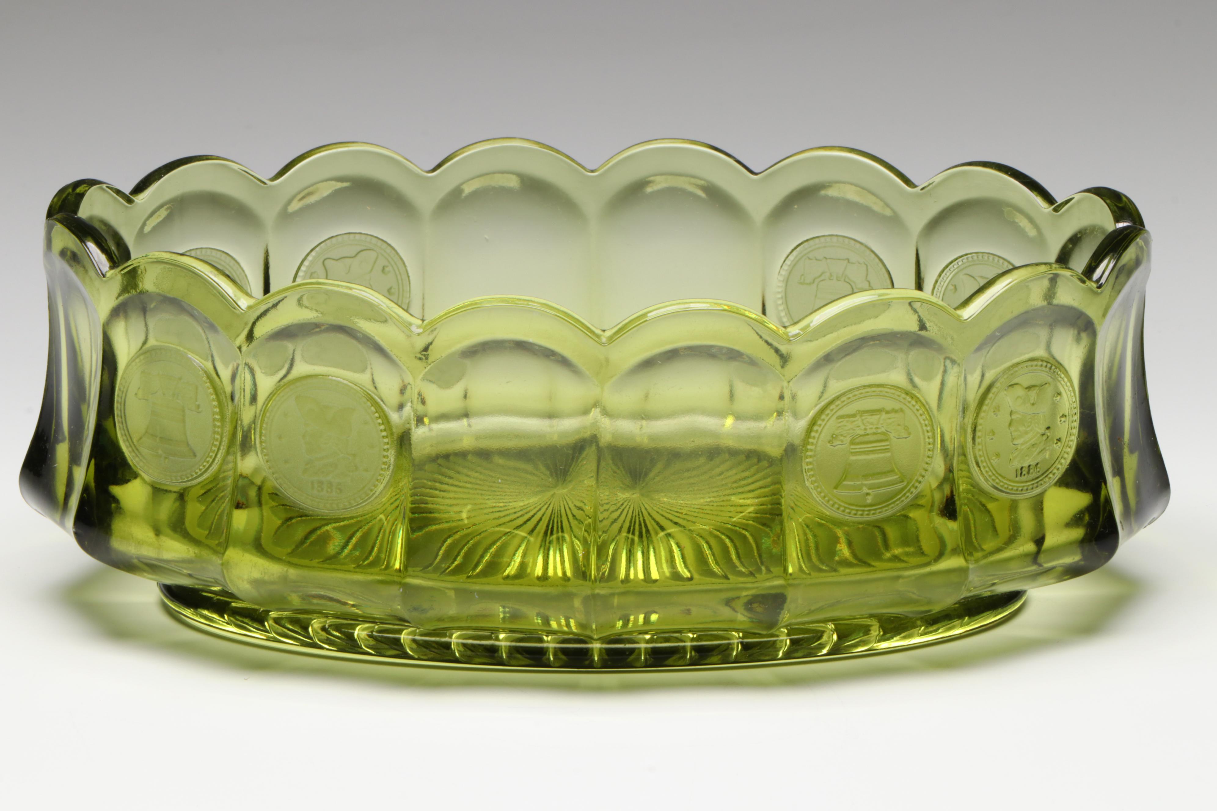 Fostoria "Coin Glass Olive Green" Glass Wedding and Other Bowls